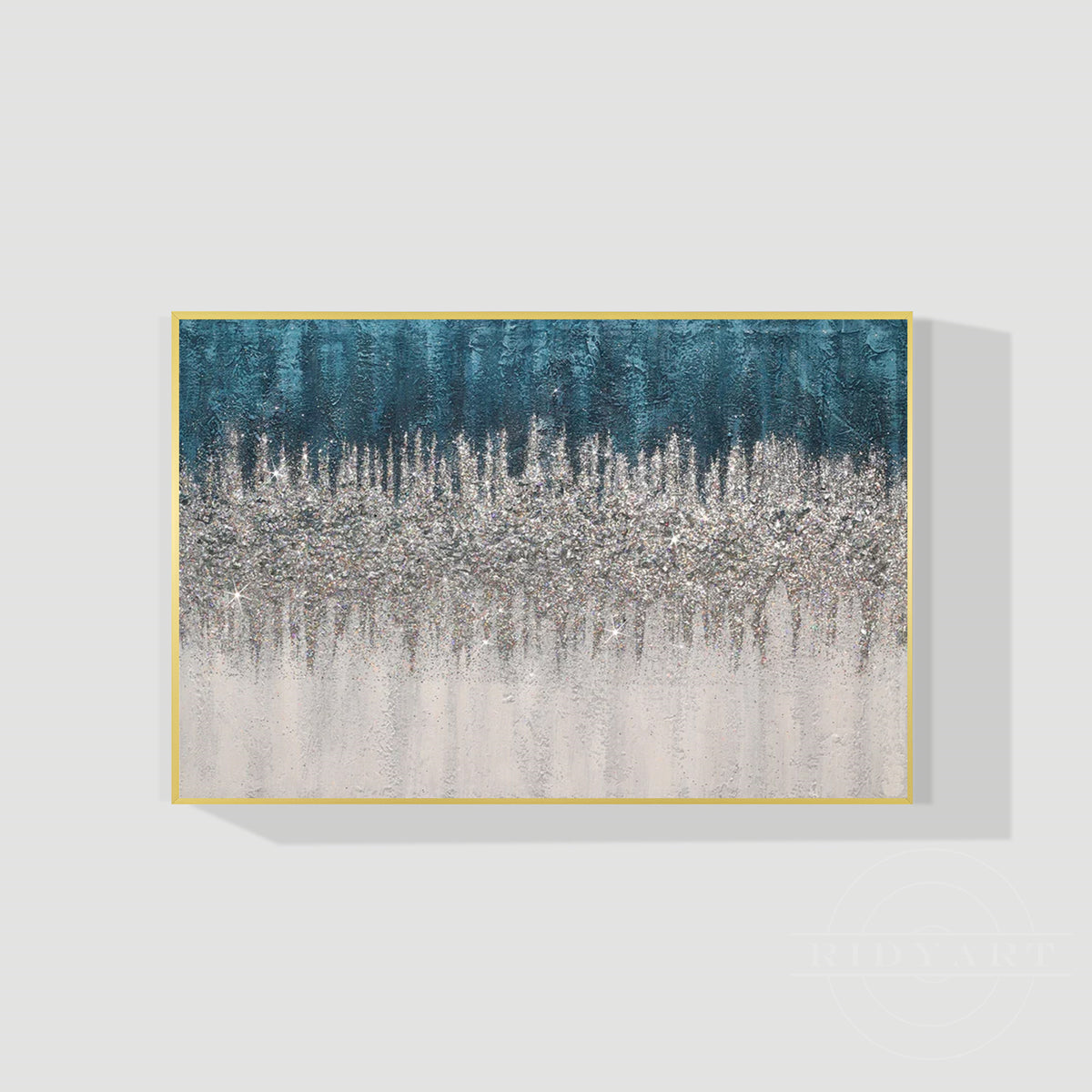 Original Abstract Blue Silver White Glitter Frame Wall Art