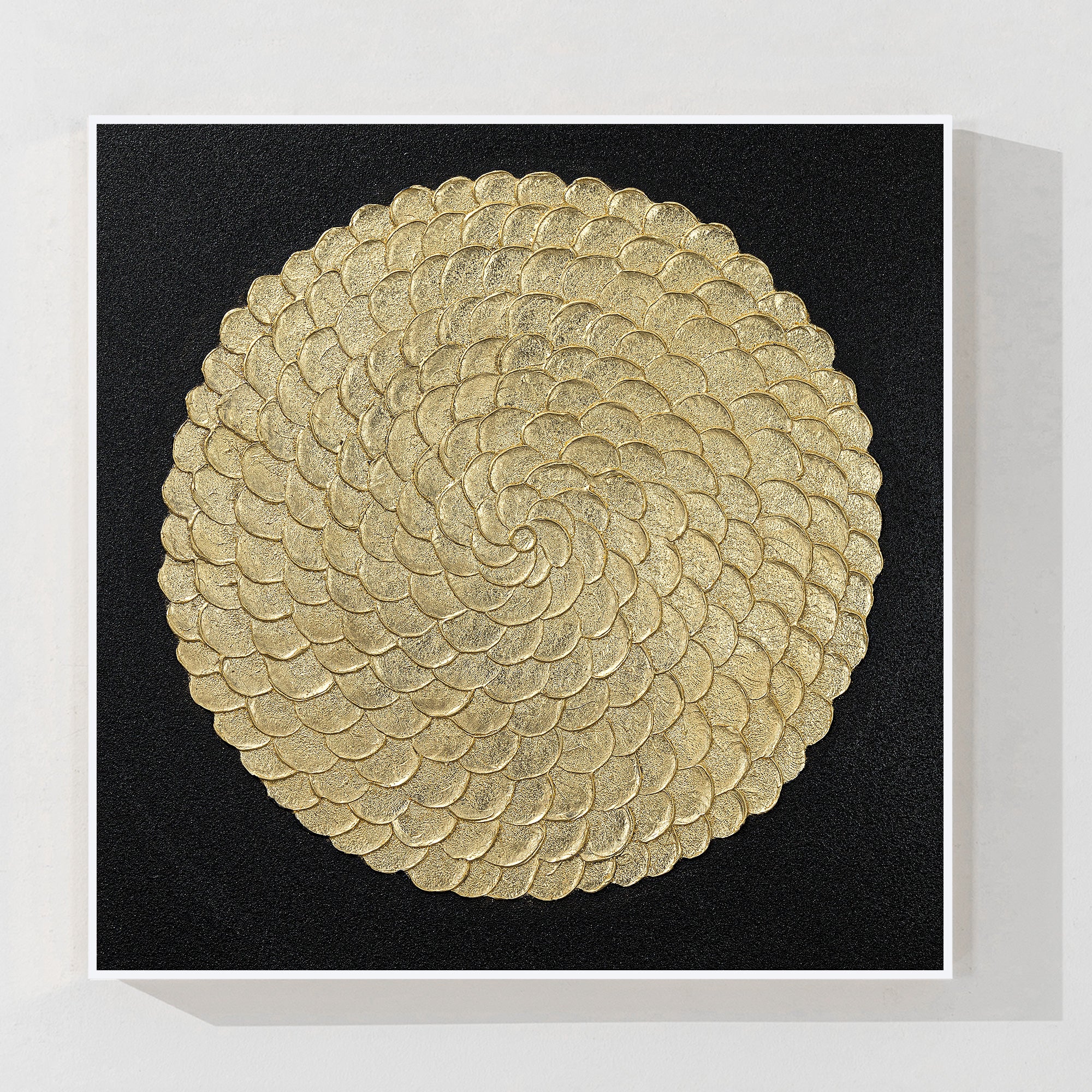 Gold leaf Zen enso flower circle wall art on black canvas