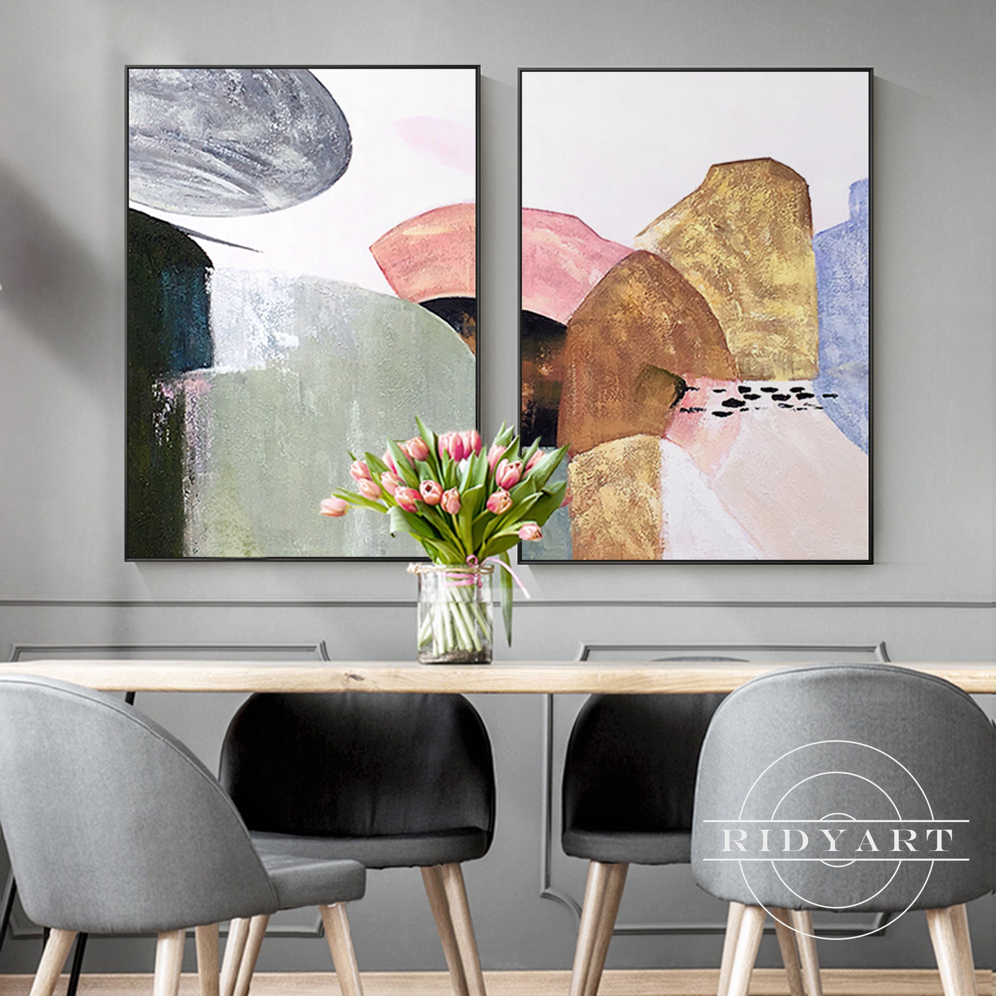 Modern geometric mountain canvas paintings