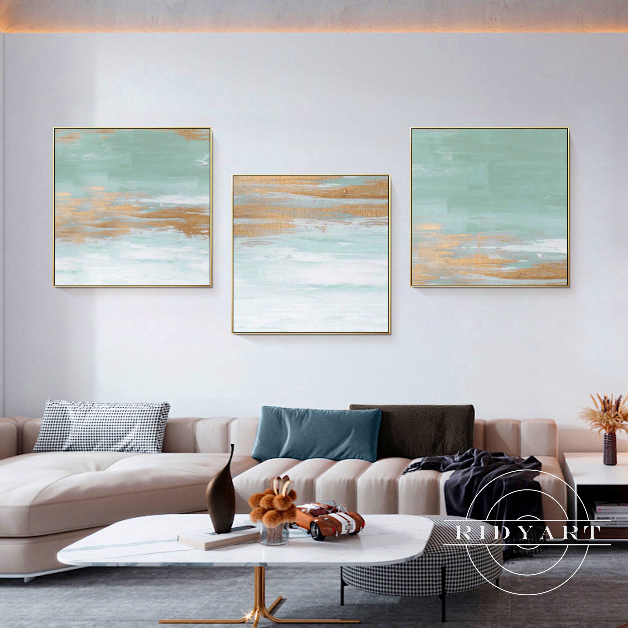 Abstract seascape artwork set for living room or hallway