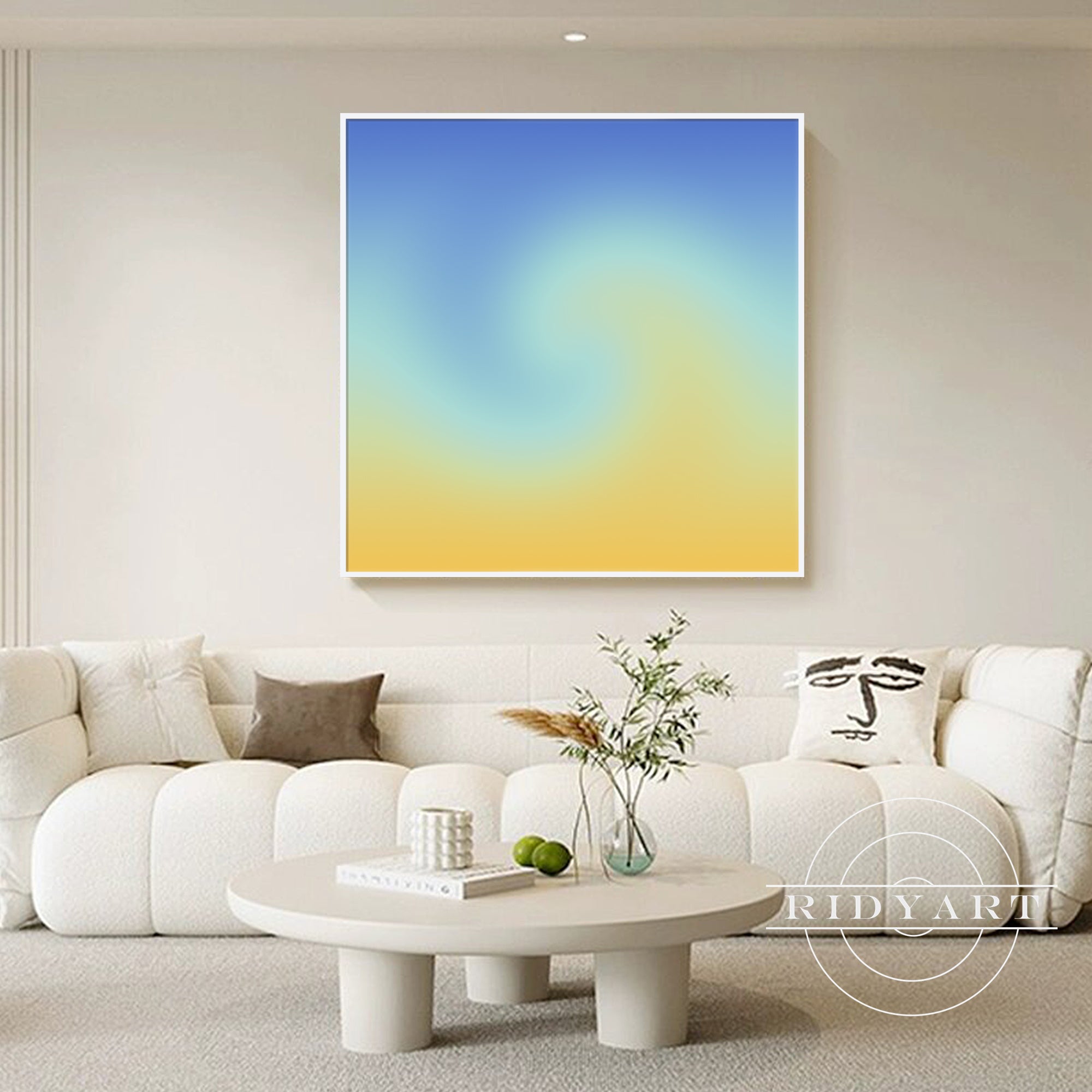 gradient wall art modern blue yellow living room decor