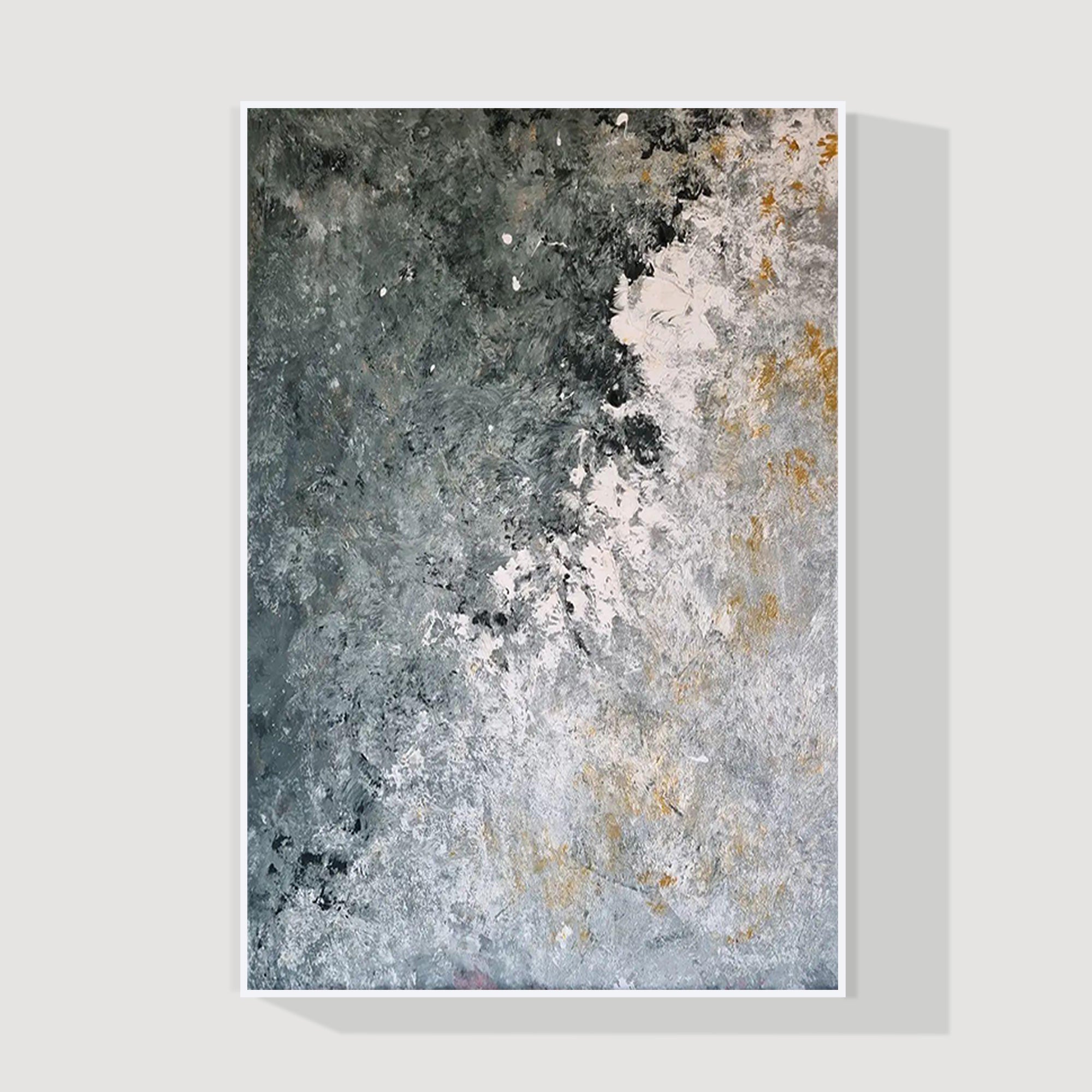 Gray and gold abstract ocean wall art framed for living room