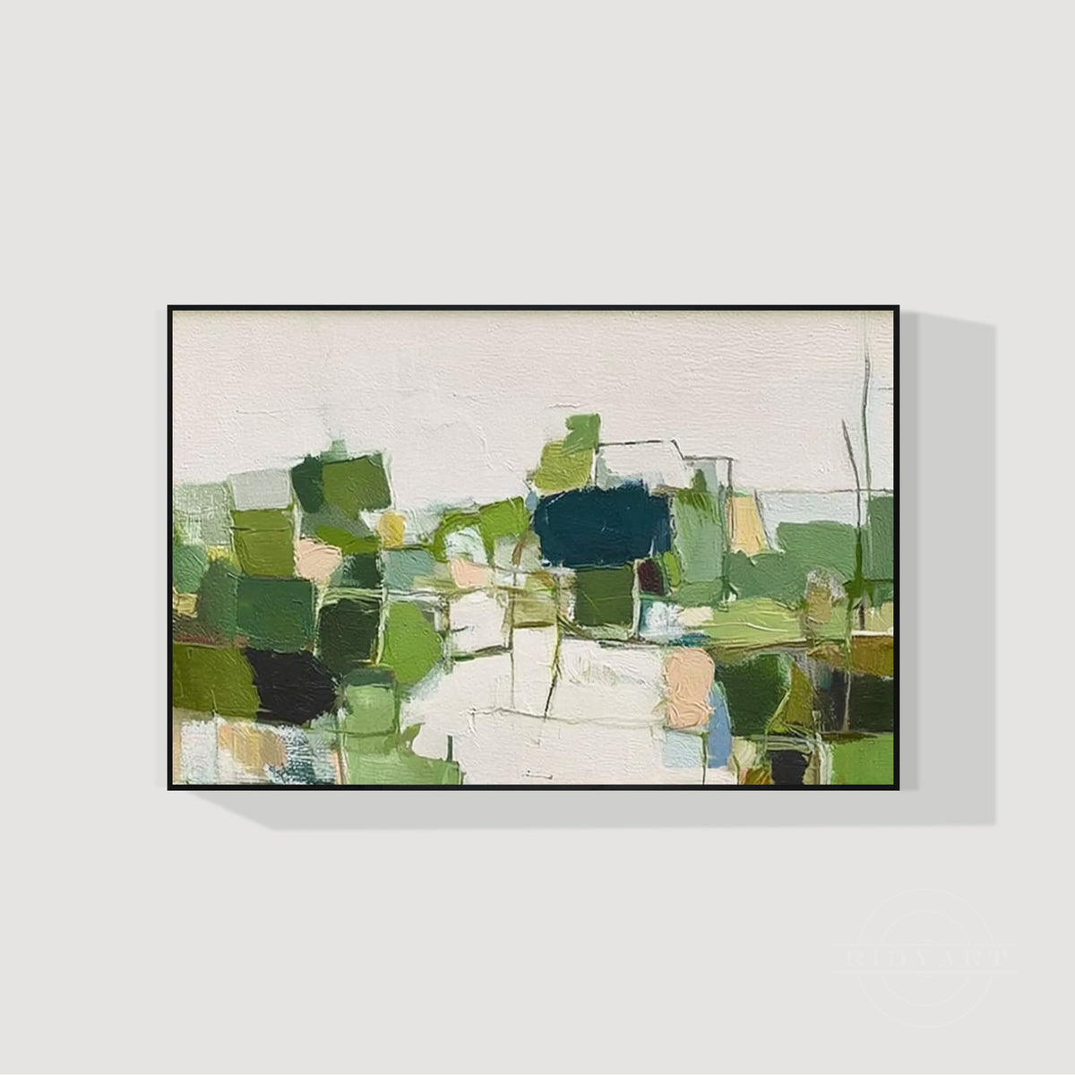 Green Off-White Abstract Canvas Art, Heavy Palette Knife Blocks, Hand Painted Oil Painting, Modern Minimalist, Living Room Wall Decor