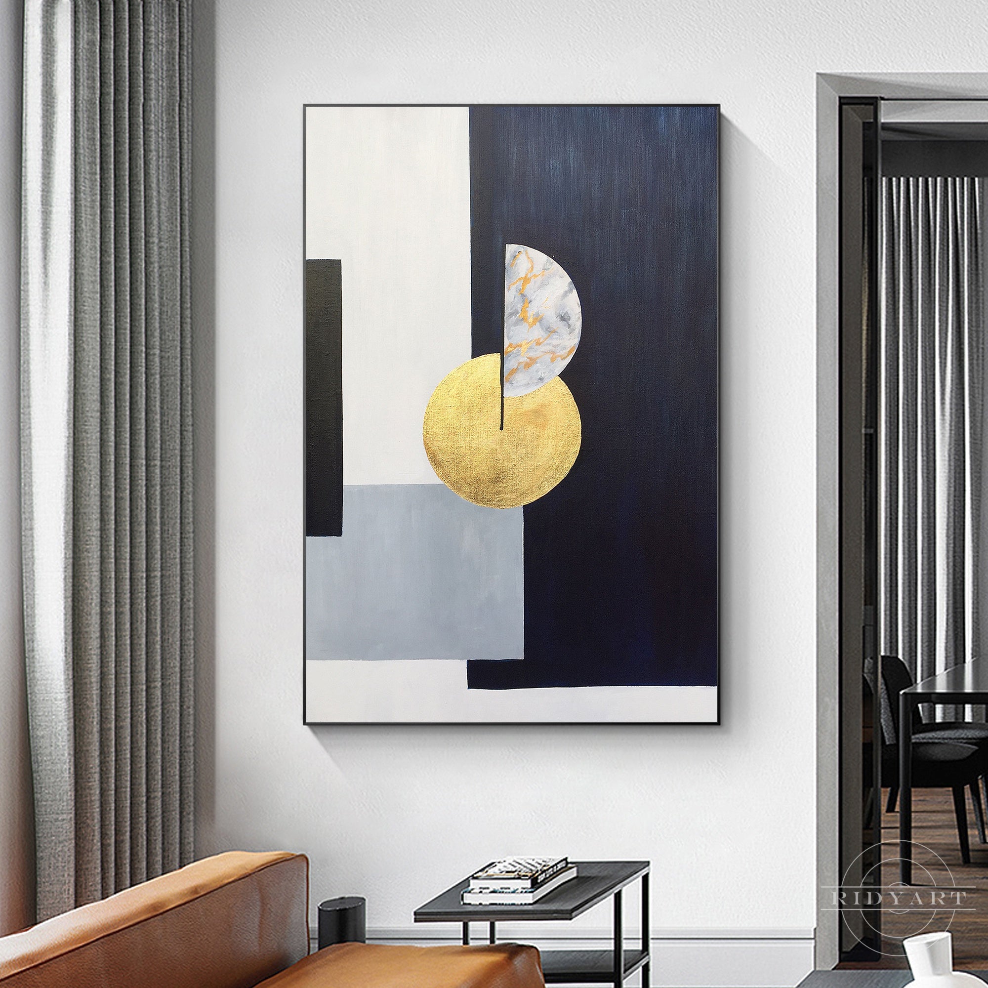 Green abstract minimalist painting on canvas