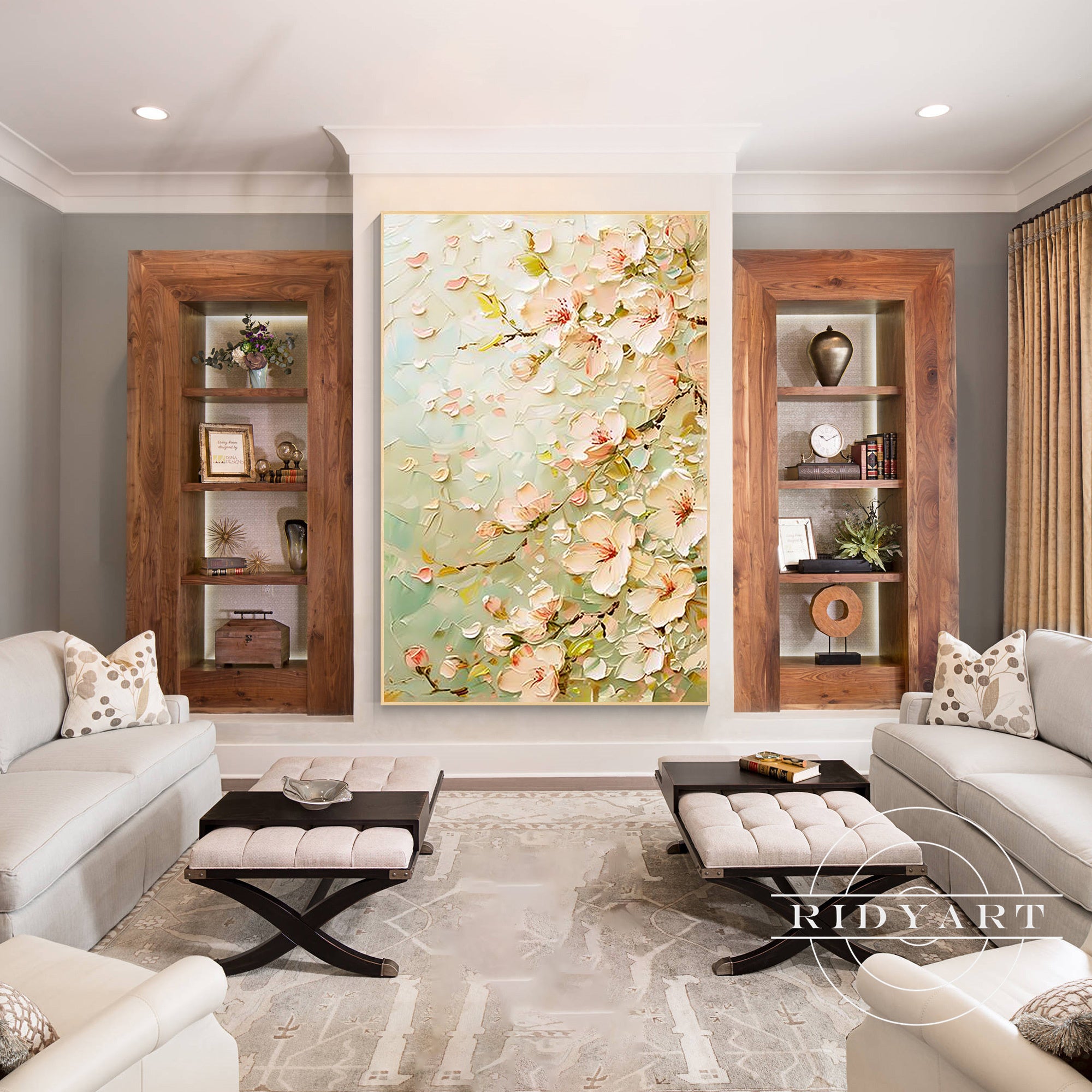 Green beige floral wall decor
