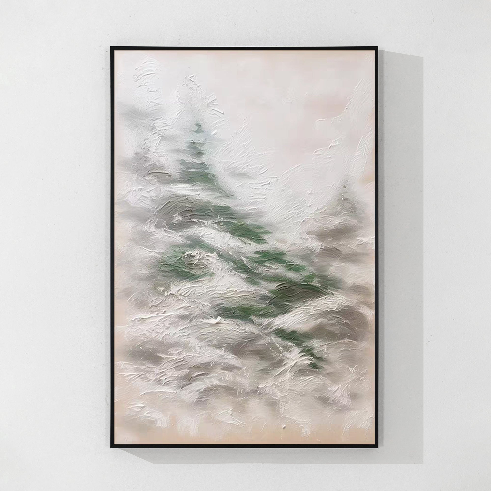 Green and grey abstract 3D textured canvas painting