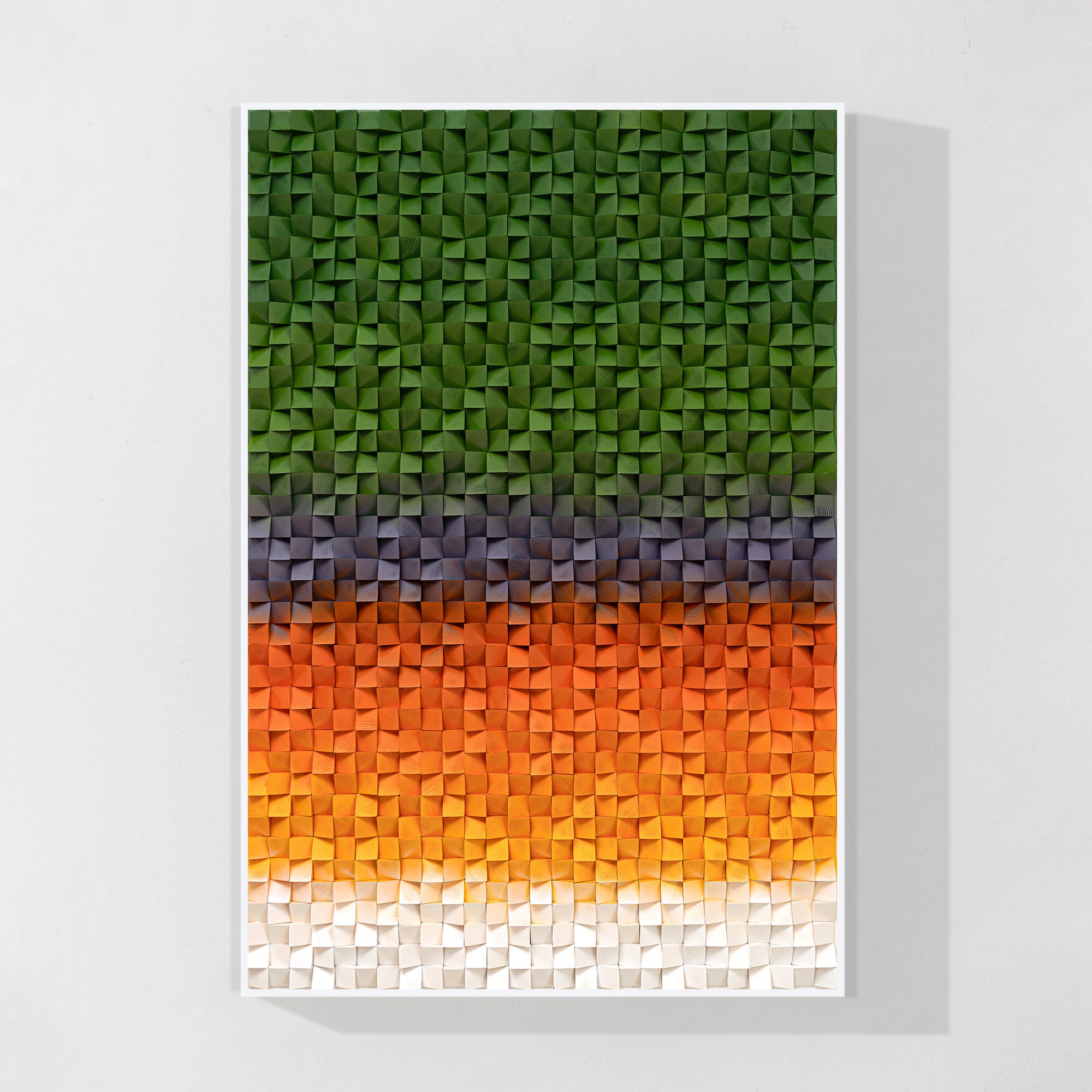 Green and orange ombre wood mosaic wall art
