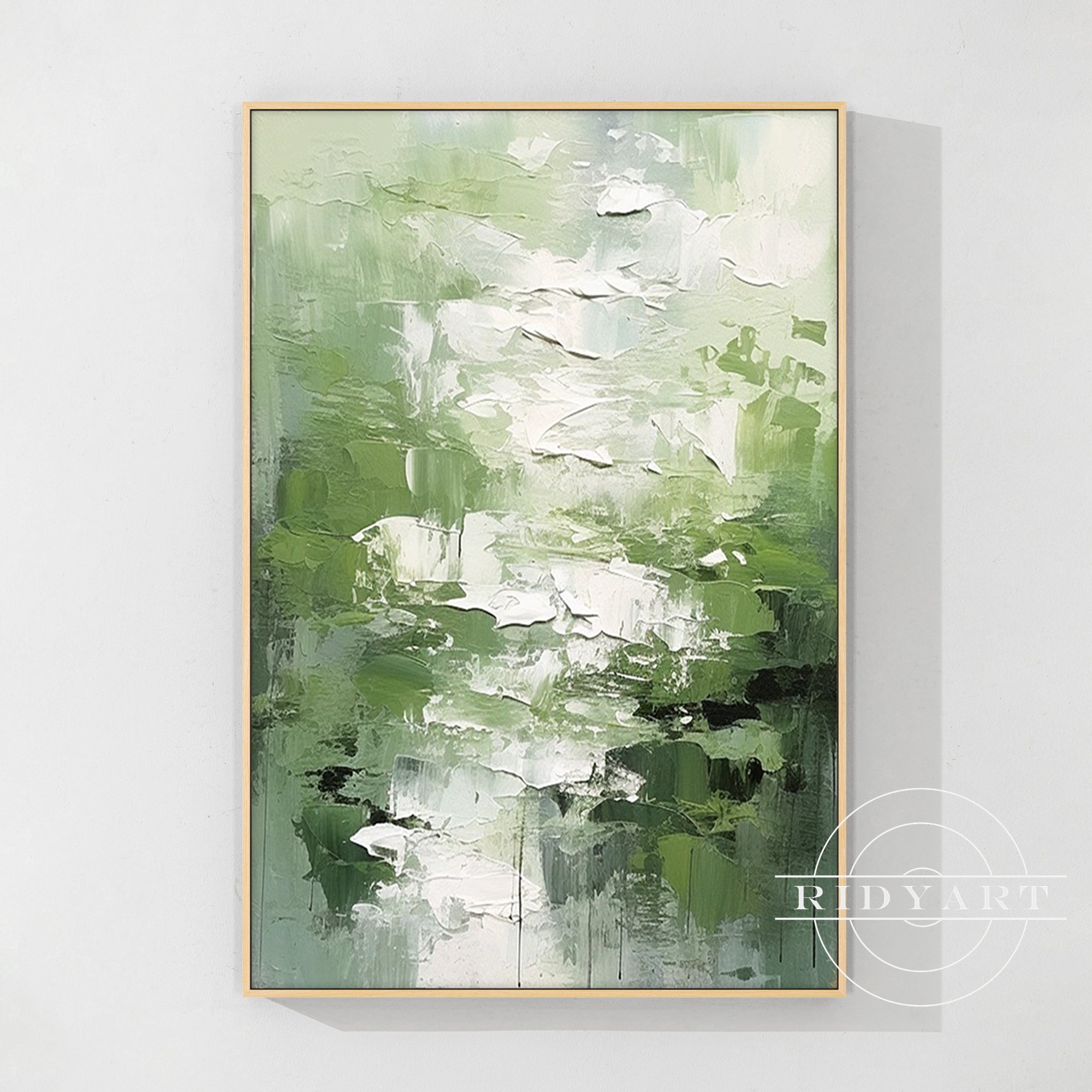 Green and white abstract wall art