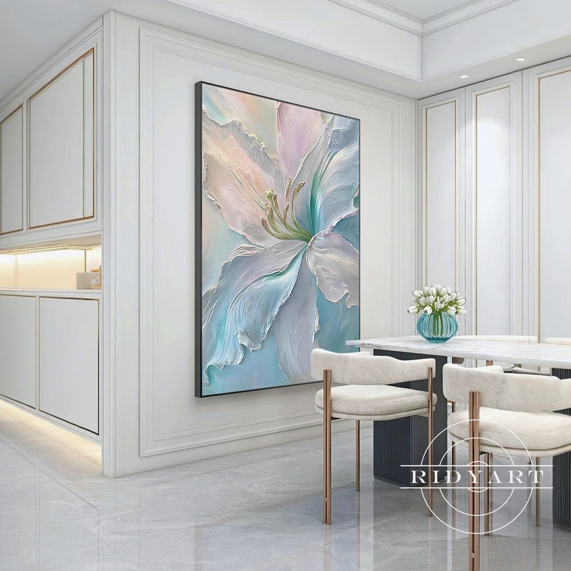 Textured acrylic lily flower wall art for bedroom or office