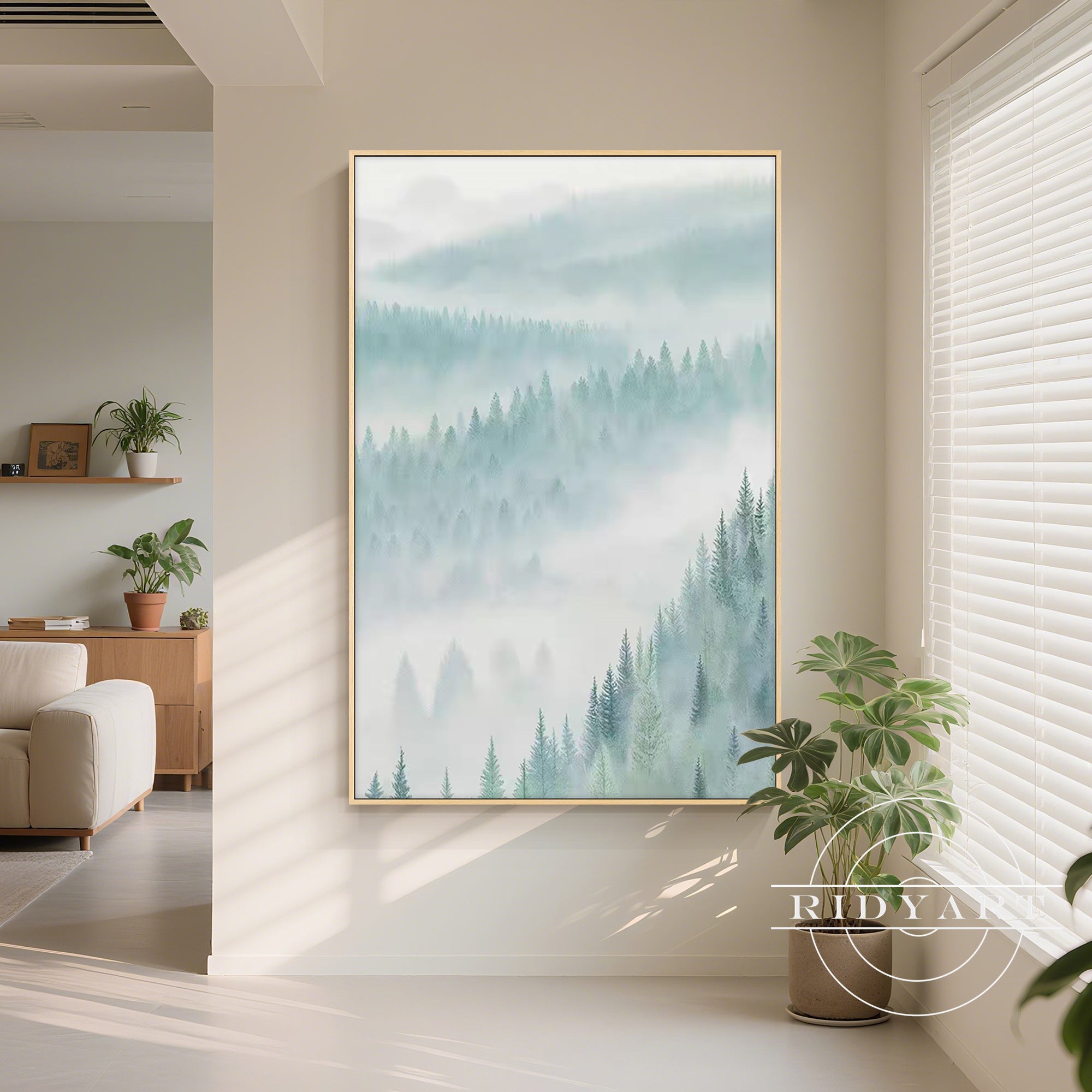 Hand-painted green and gray forest wall art