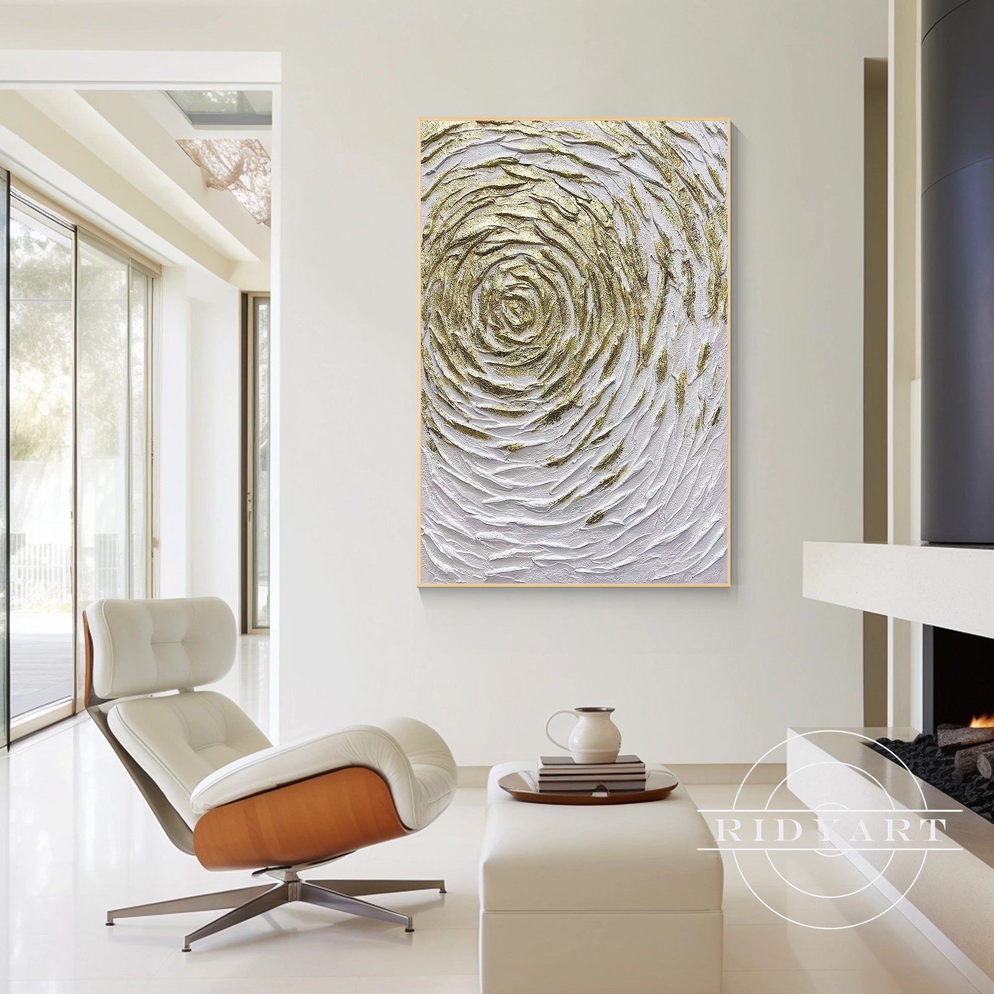 Large framed abstract fish art painting