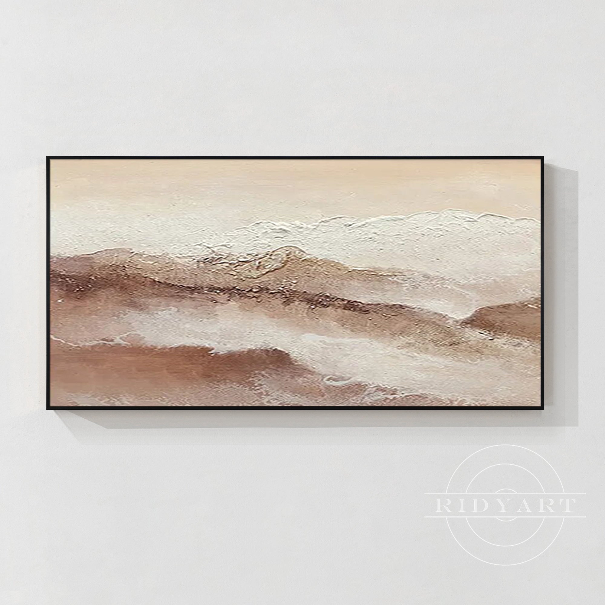Hand-painted abstract mountain canvas in brown and beige