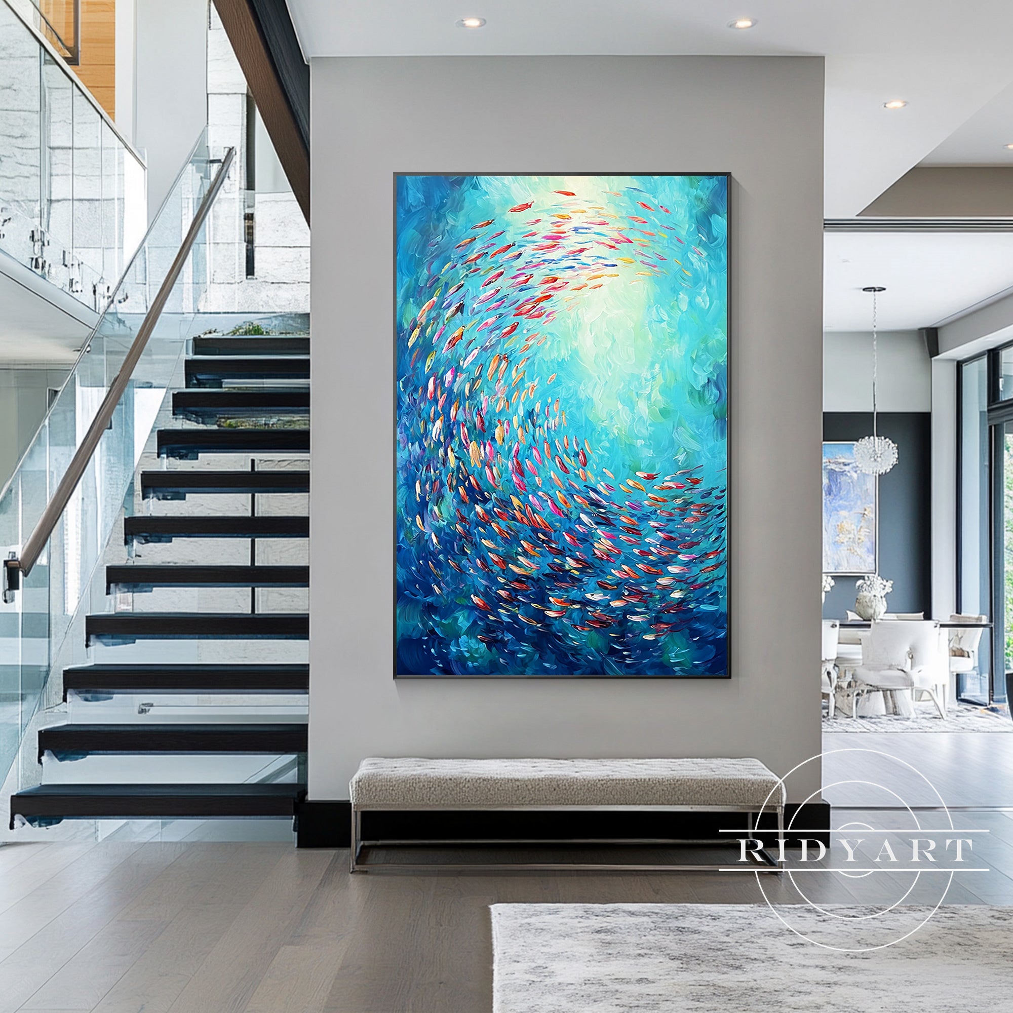 Hand-painted ocean life artwork on canvas