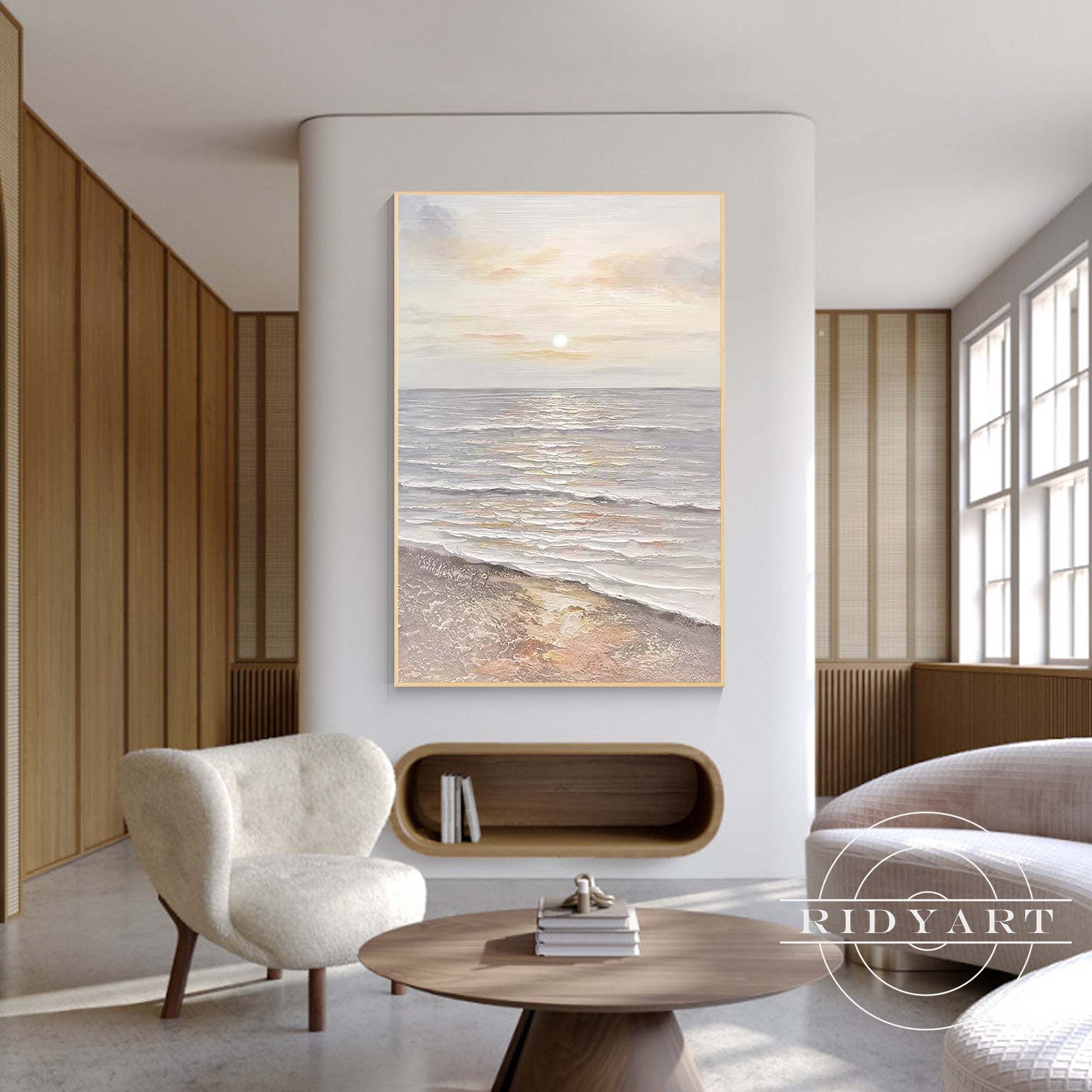 Hand-painted neutral coastal decor for beach house interiors