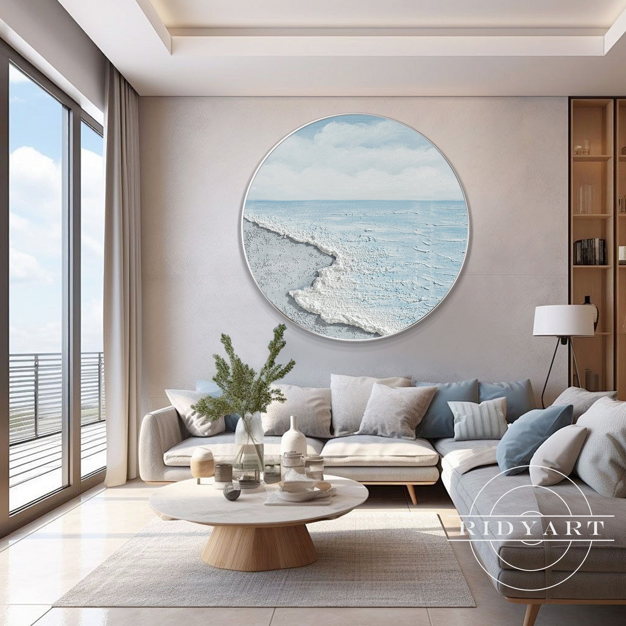 Textured round ocean wave canvas for living room or bedroom
