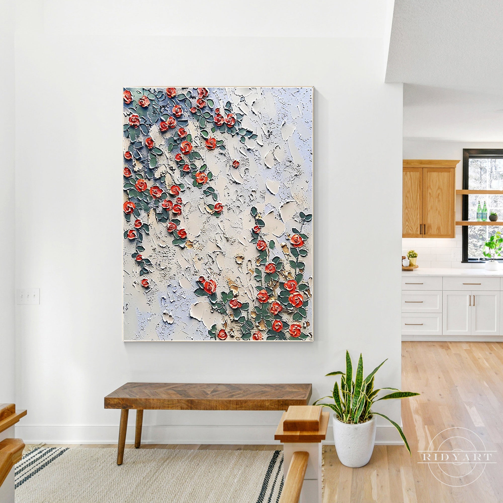 Original 3D wildflowers painting on canvas, floral wall art.