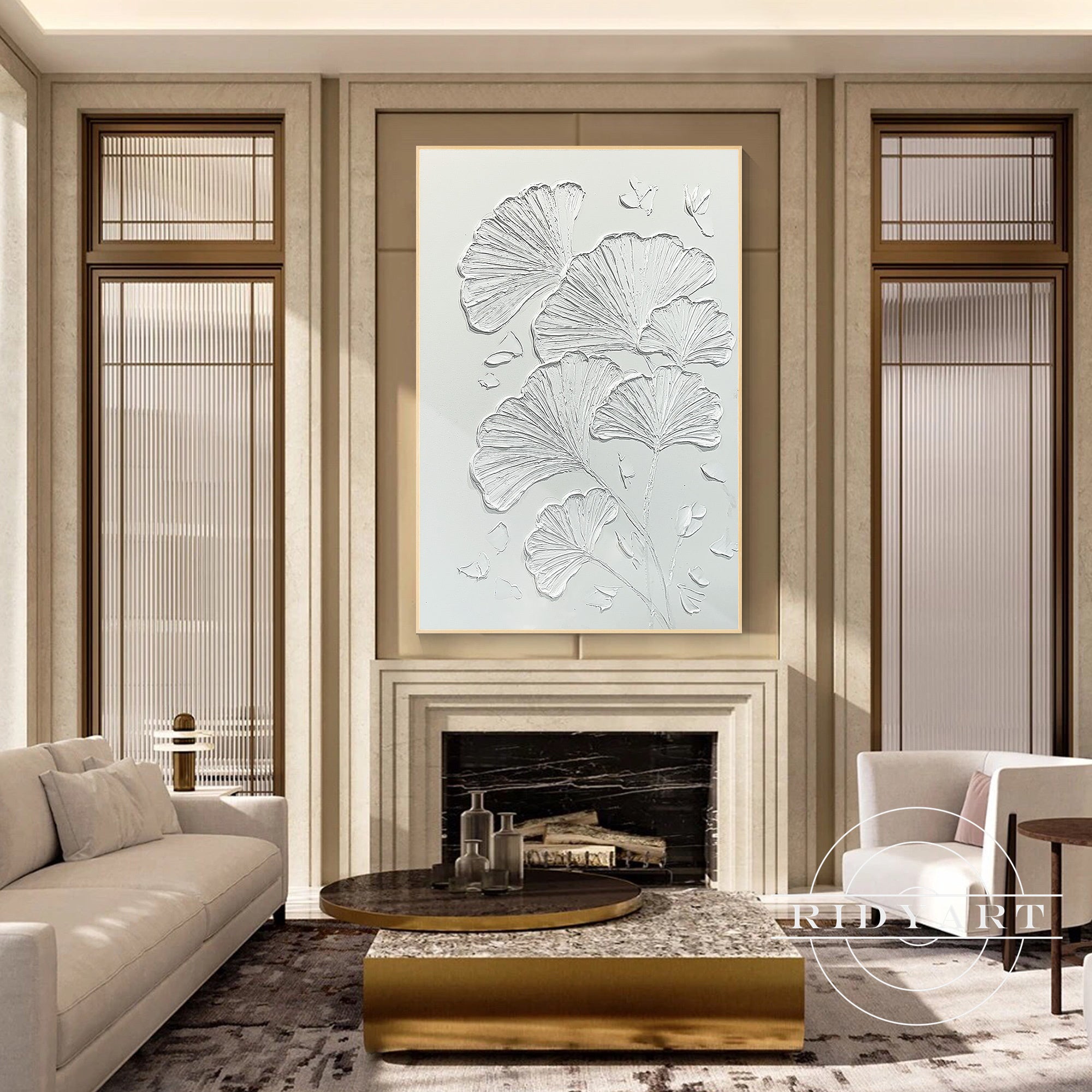 Nordic modern textured ginkgo leaf artwork for home decor