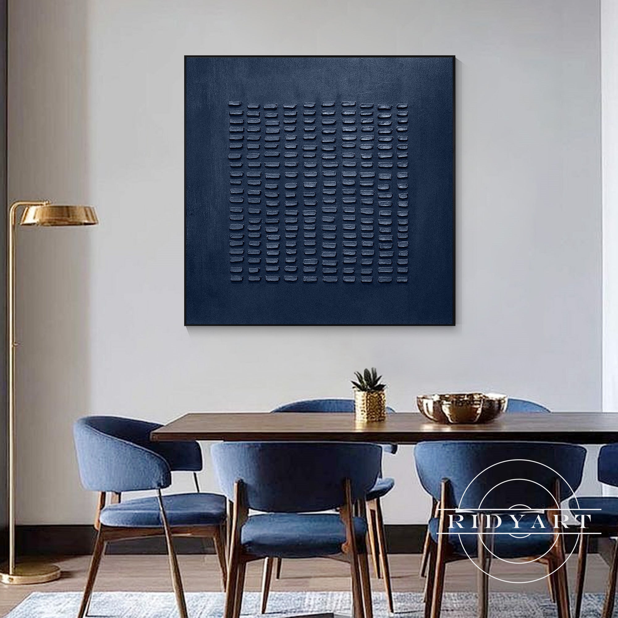 Large modern navy blue canvas artwork for contemporary interiors