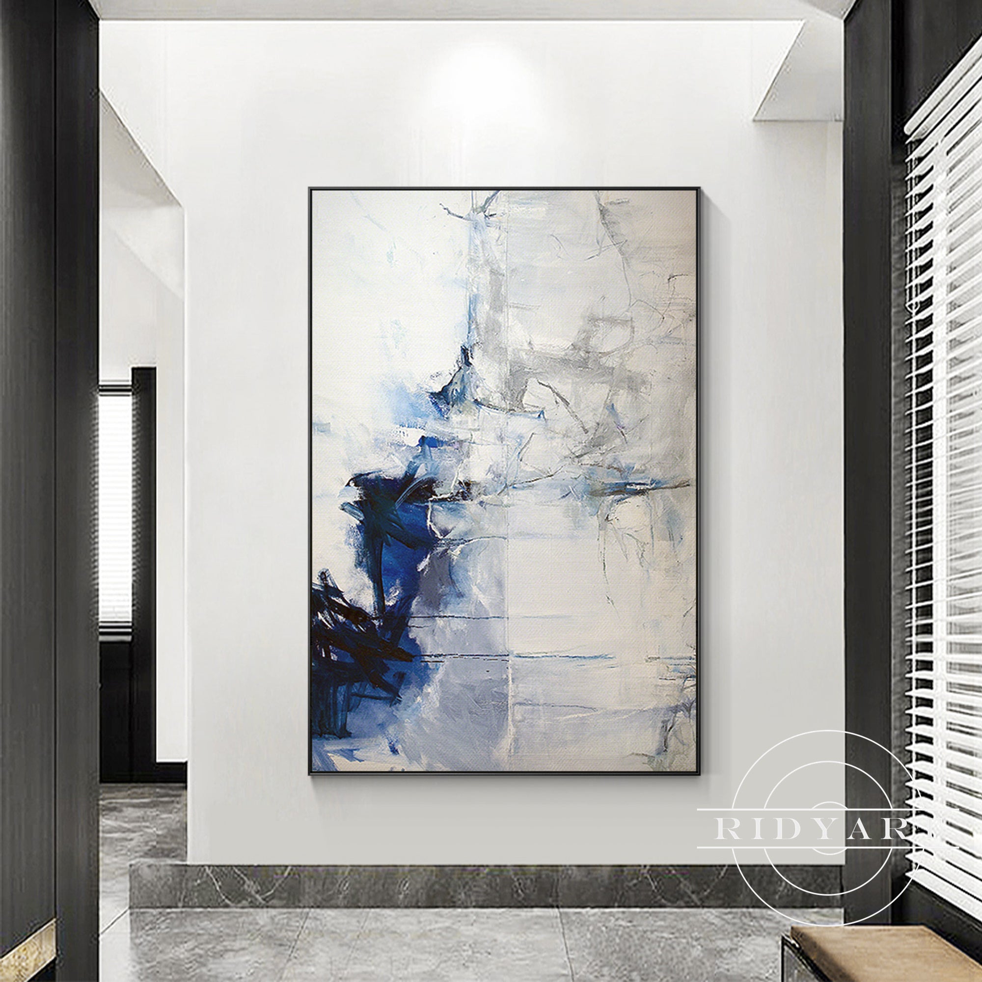 Framed minimalist blue wall decor