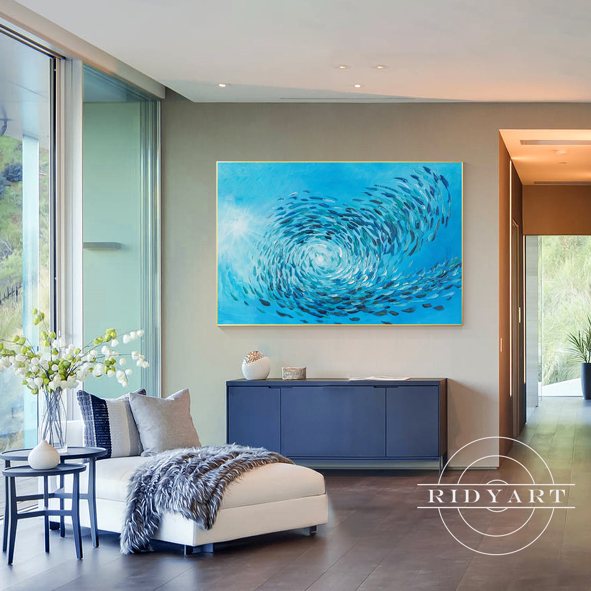 Horizontal blue sea fish canvas decor