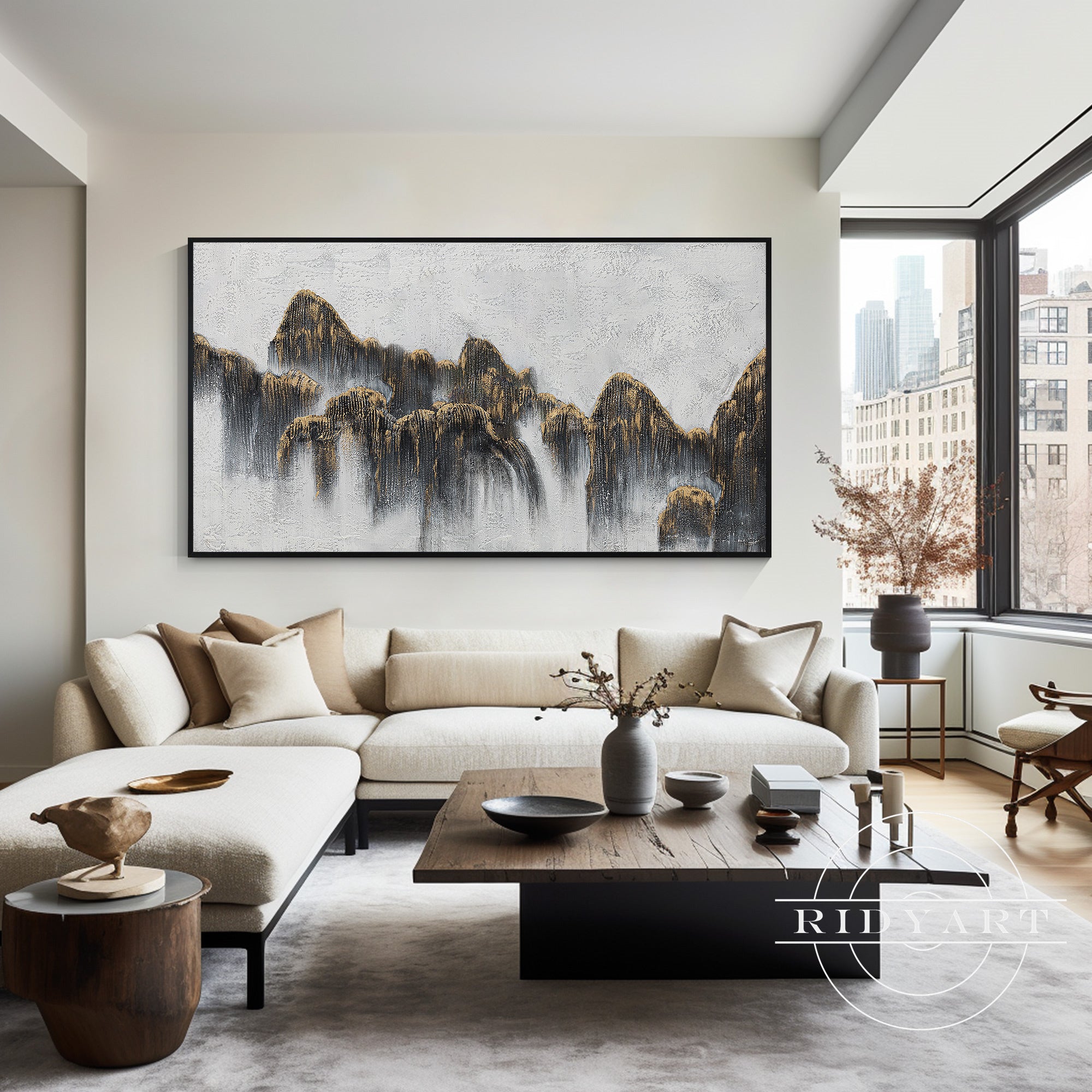 Textured minimalist mountain landscape wall art