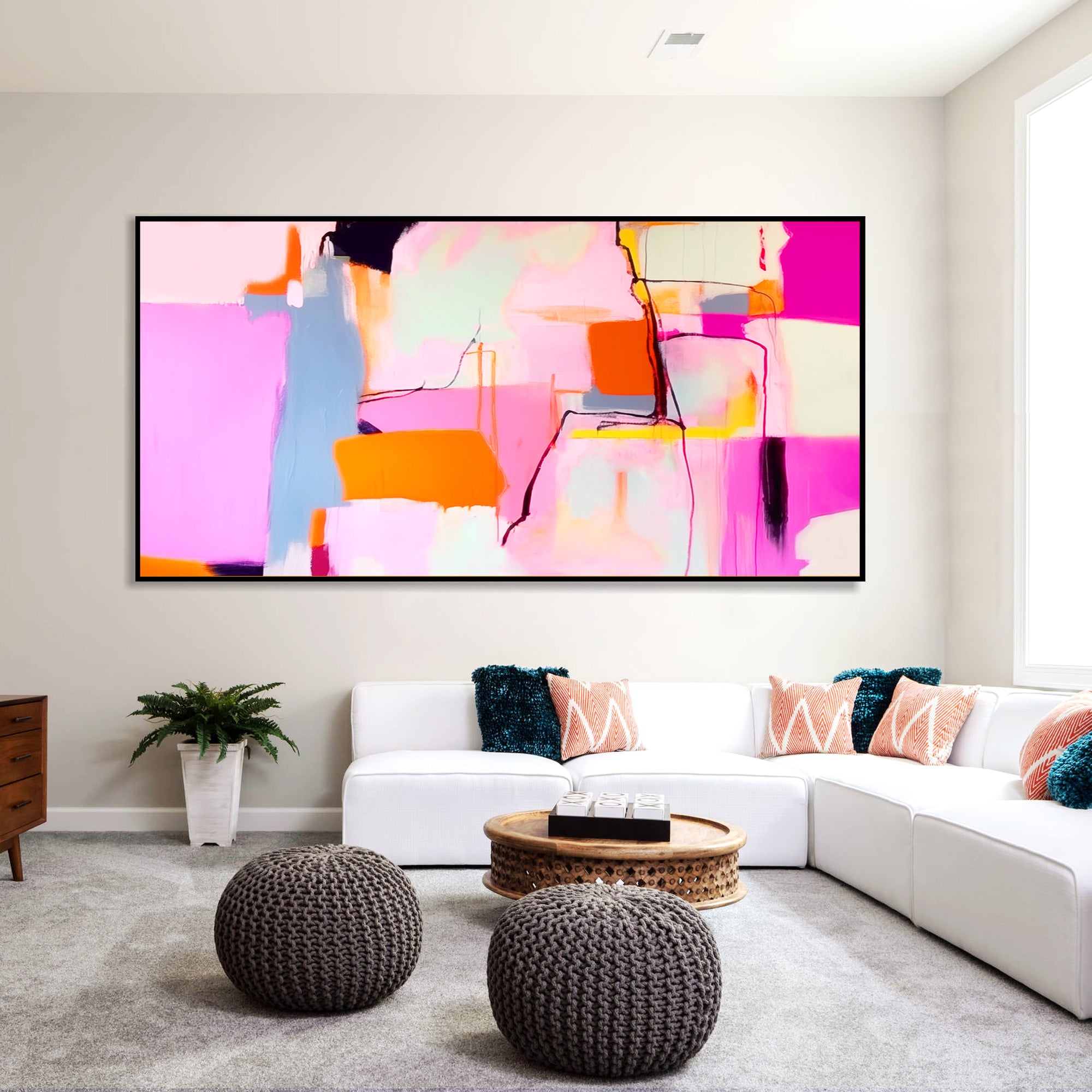 Hot Pink colorful Abstract Painting