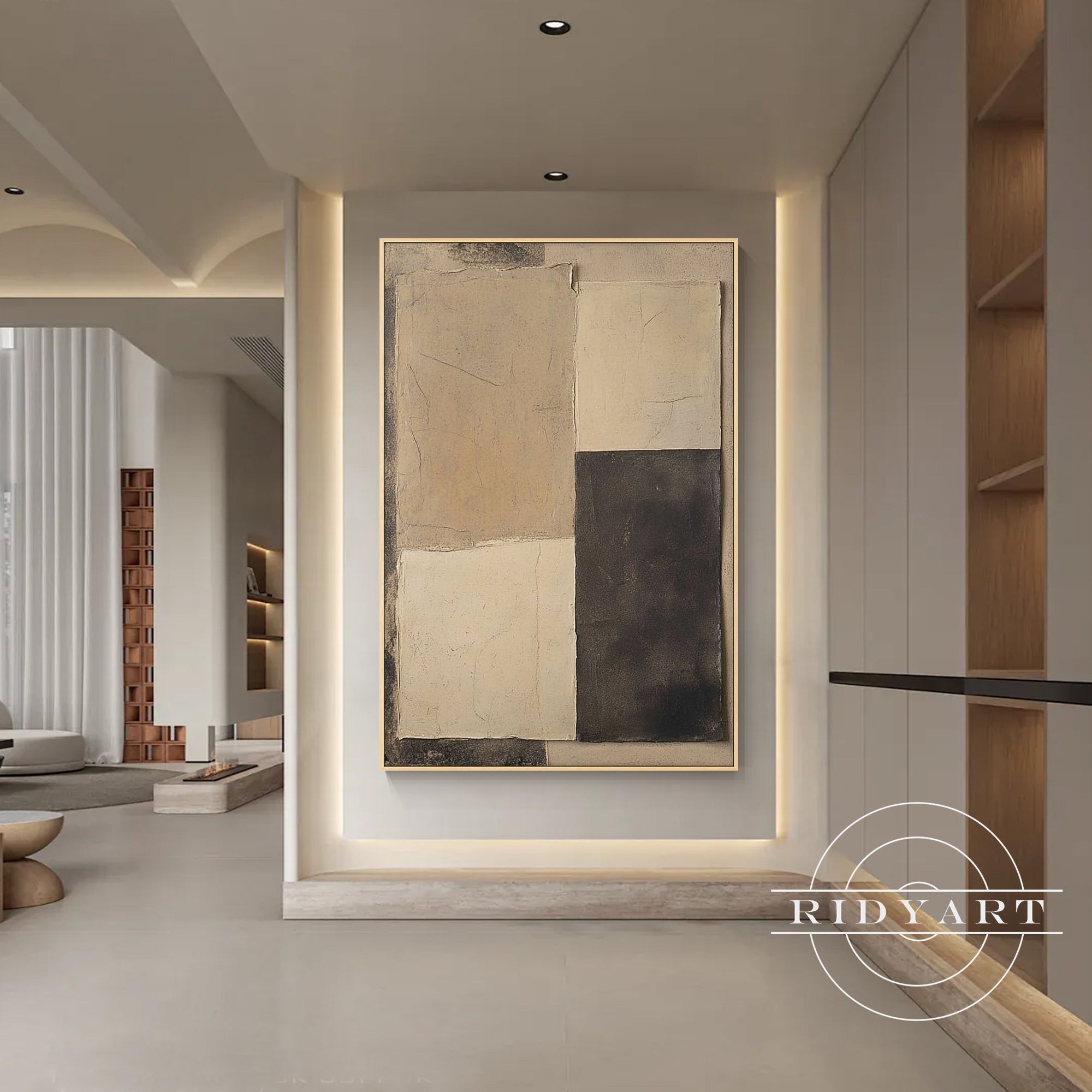 Japandi style large neutral painting for modern living room