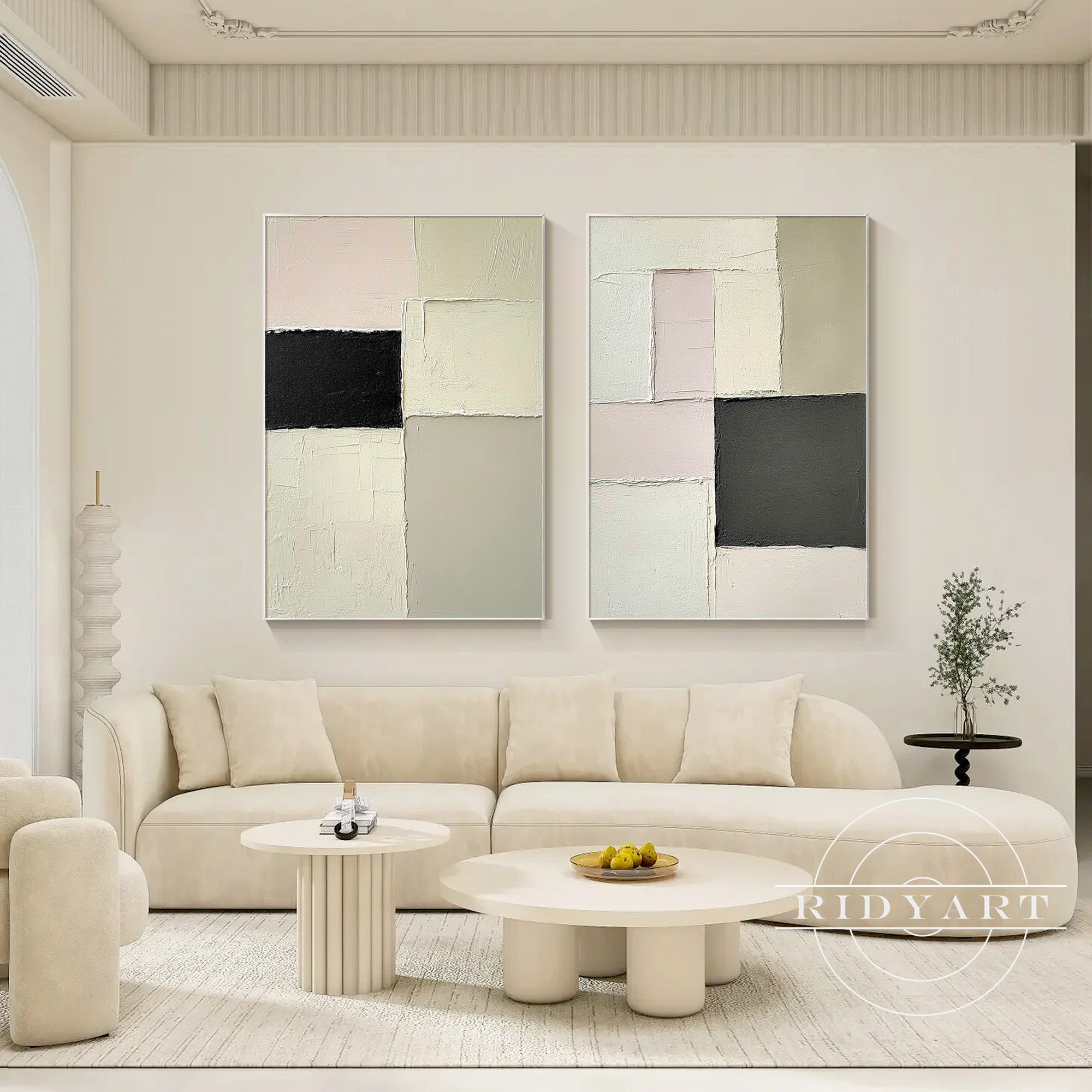 Extra large framed wabi-sabi painting for Nordic interiors