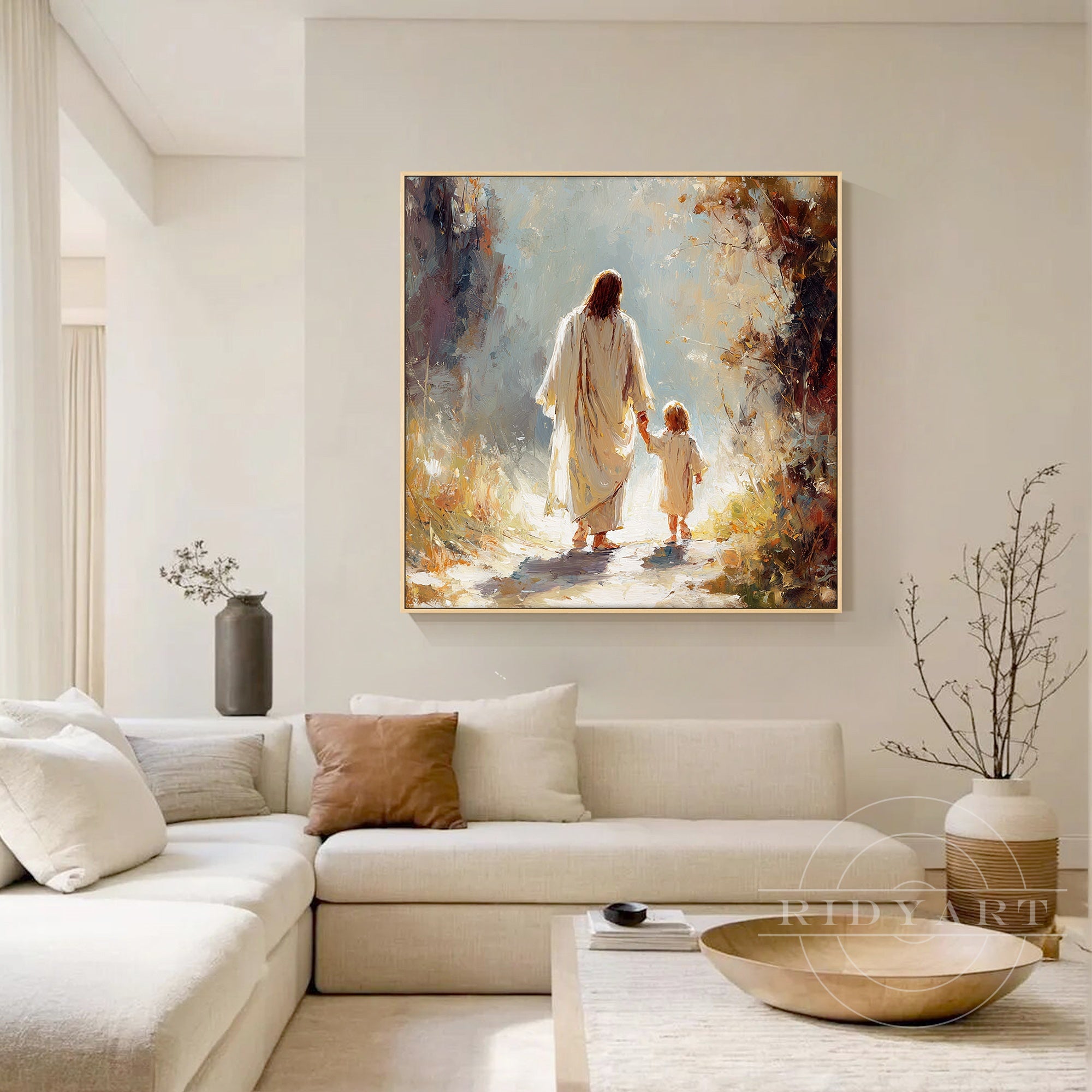 Jesus Christ portrait beige brown Christian religious wall art