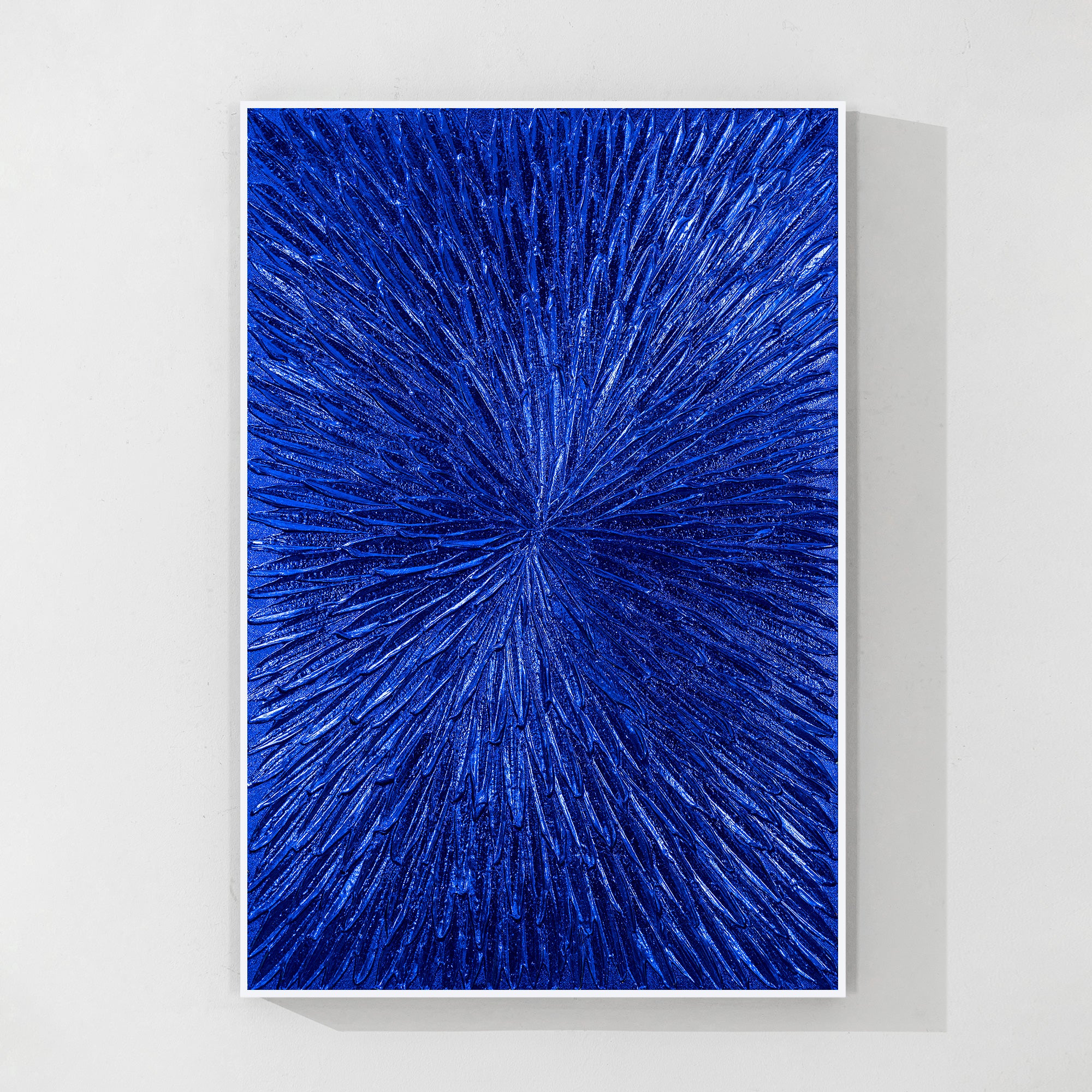 Klein blue abstract flower wall art with foil texture