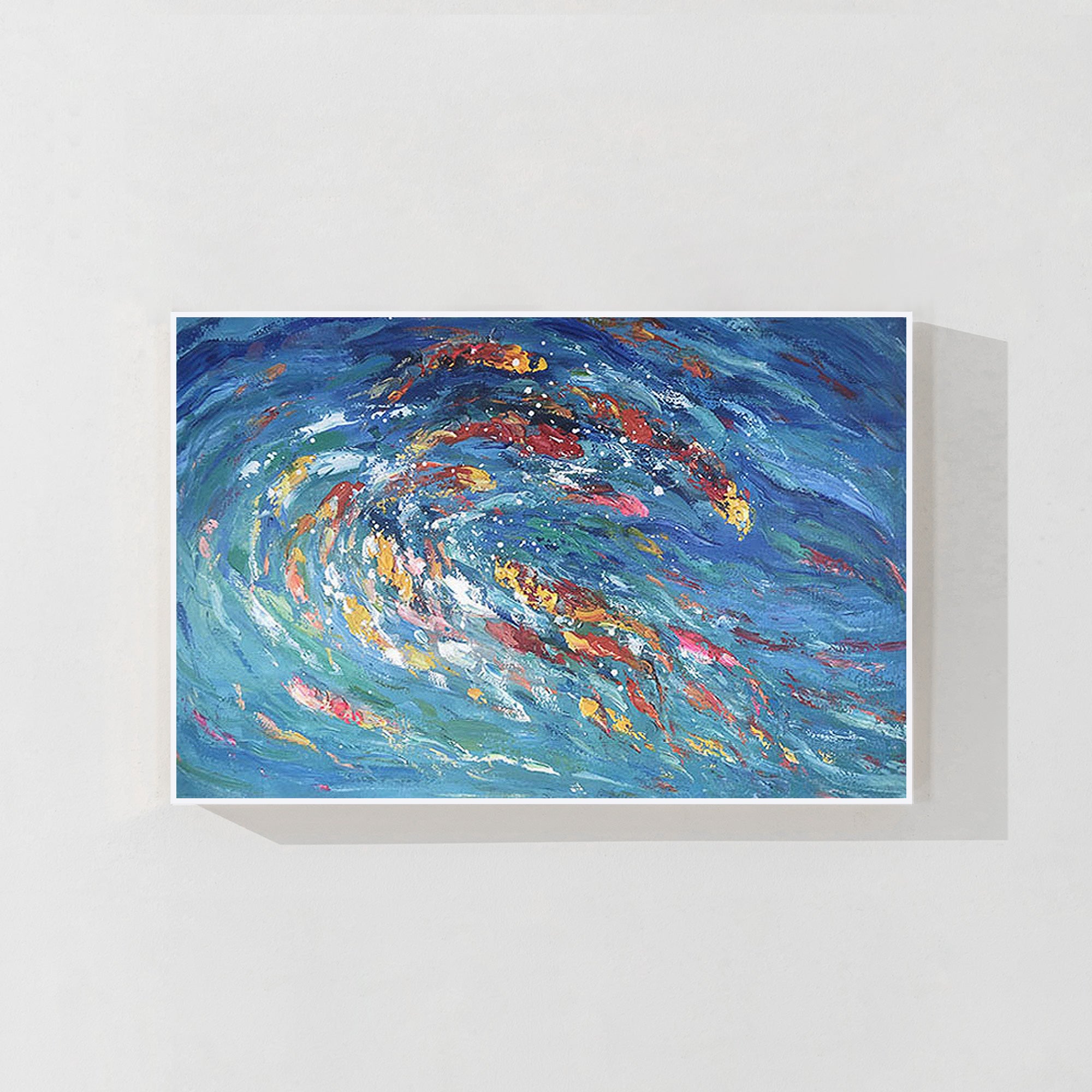Abstract blue koi fish canvas painting with feng shui symbolism