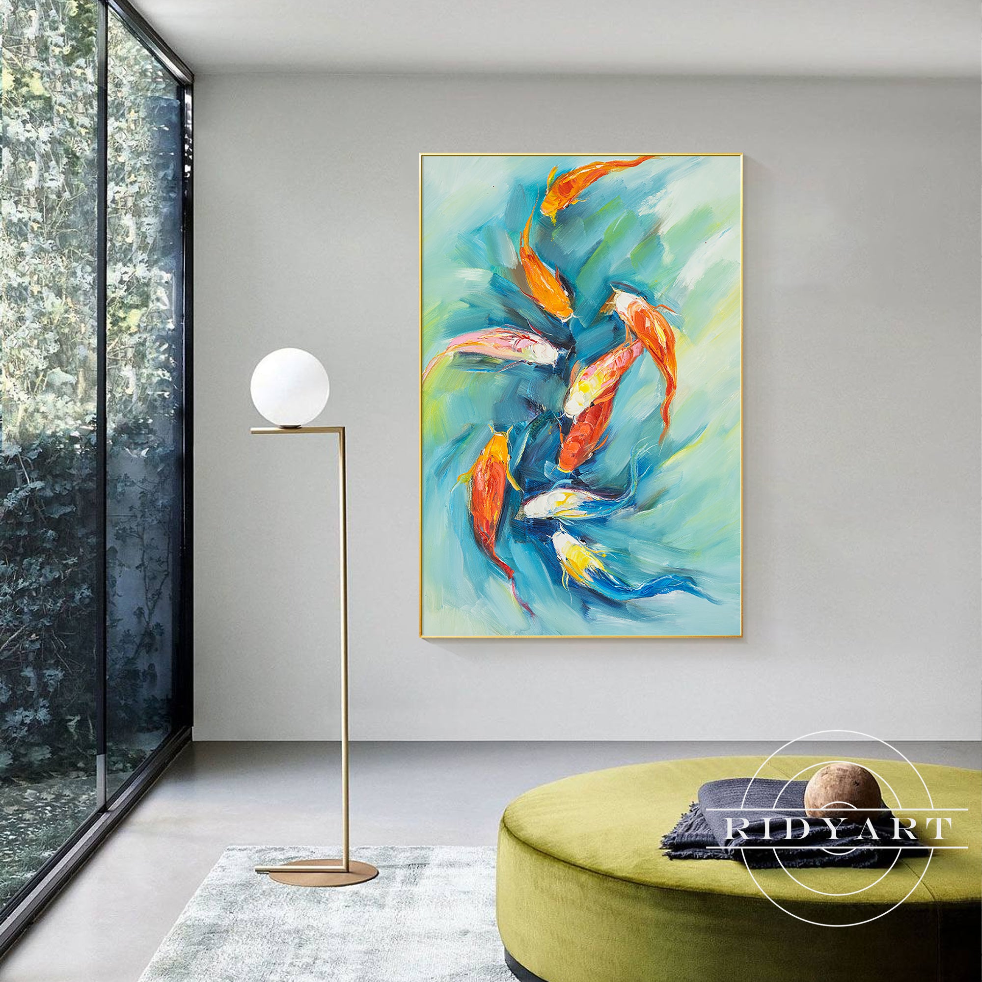 Textured koi fish painting modern Feng Shui décor
