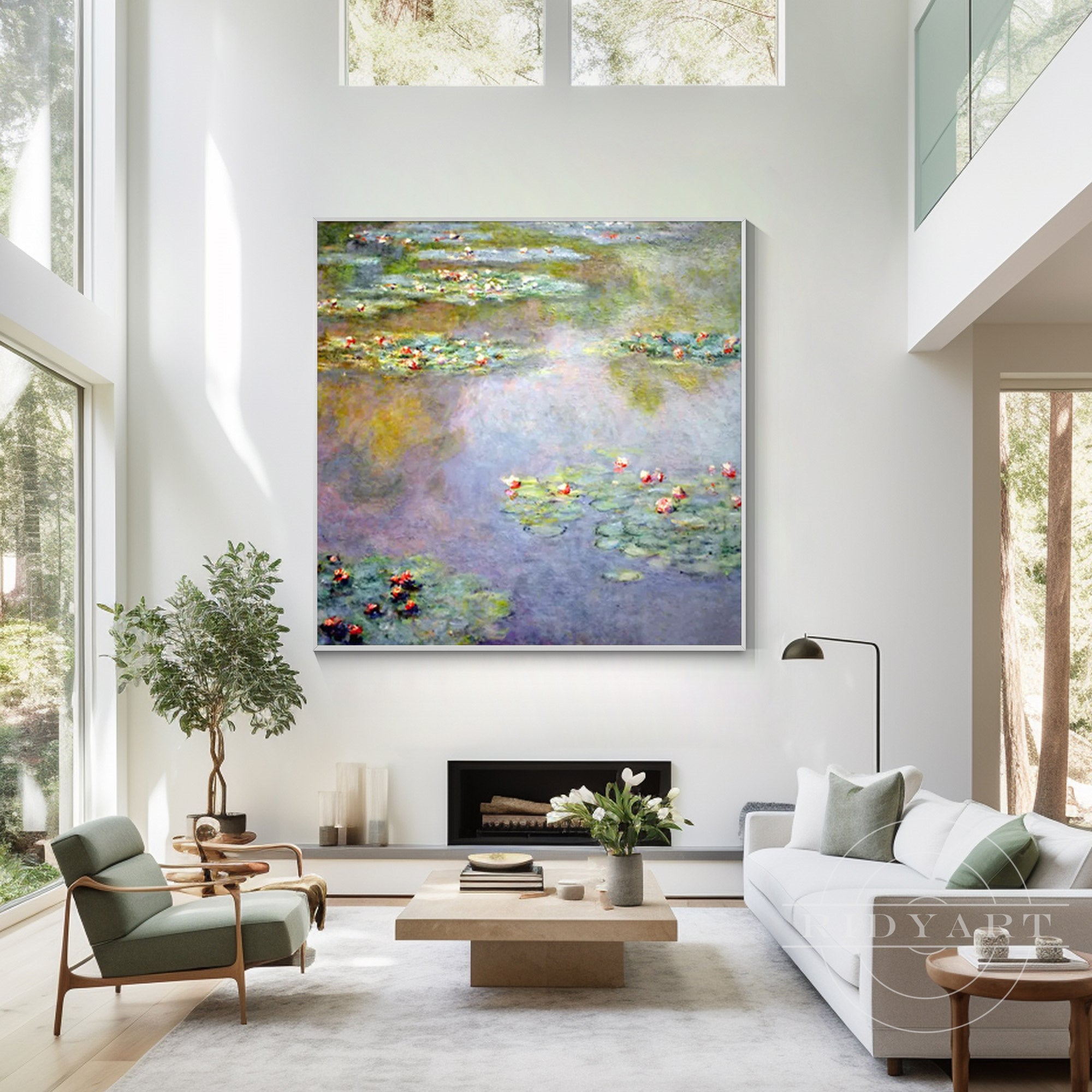 Impressionist inspired water lily wall art for home decor
