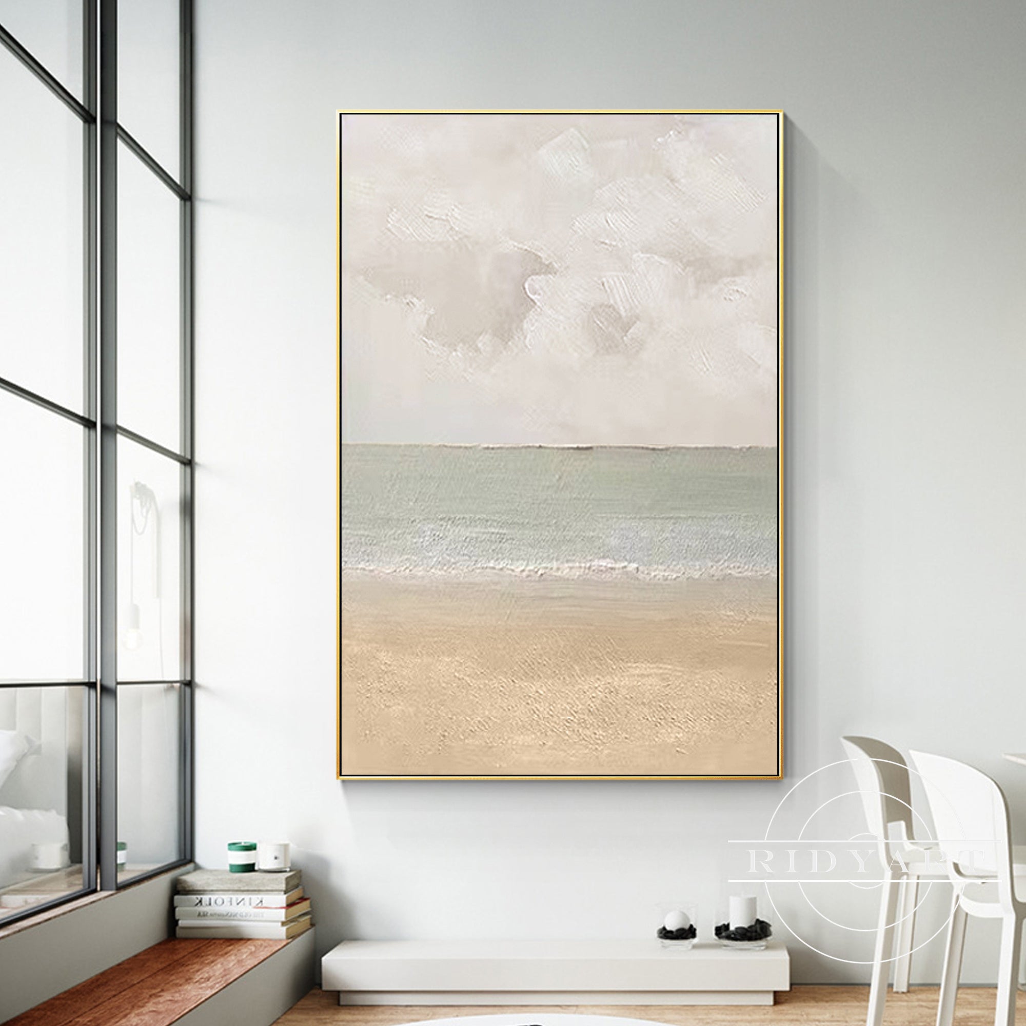 Large textured beach canvas painting for living room decor