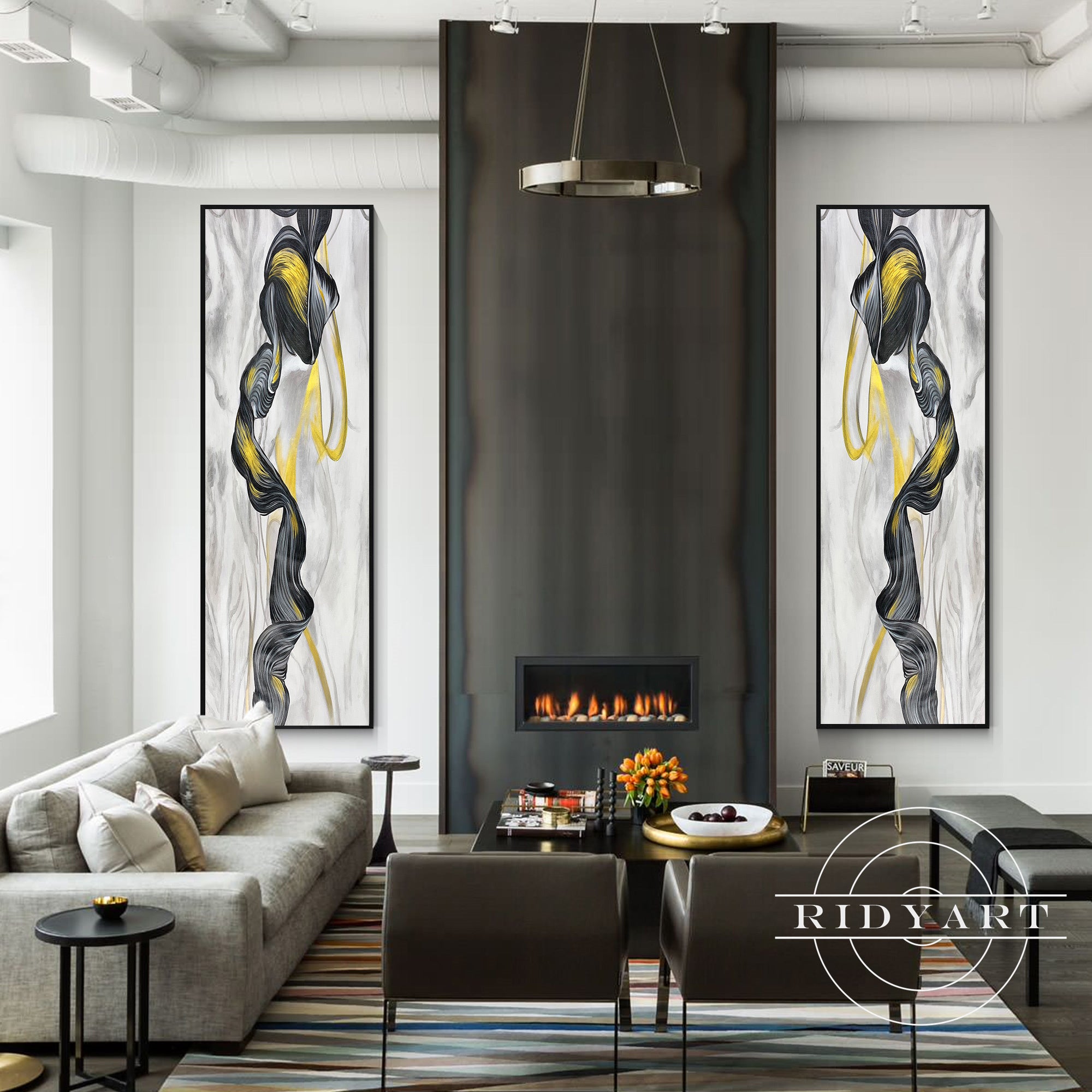 Extra large modern abstract ribbon art for living room