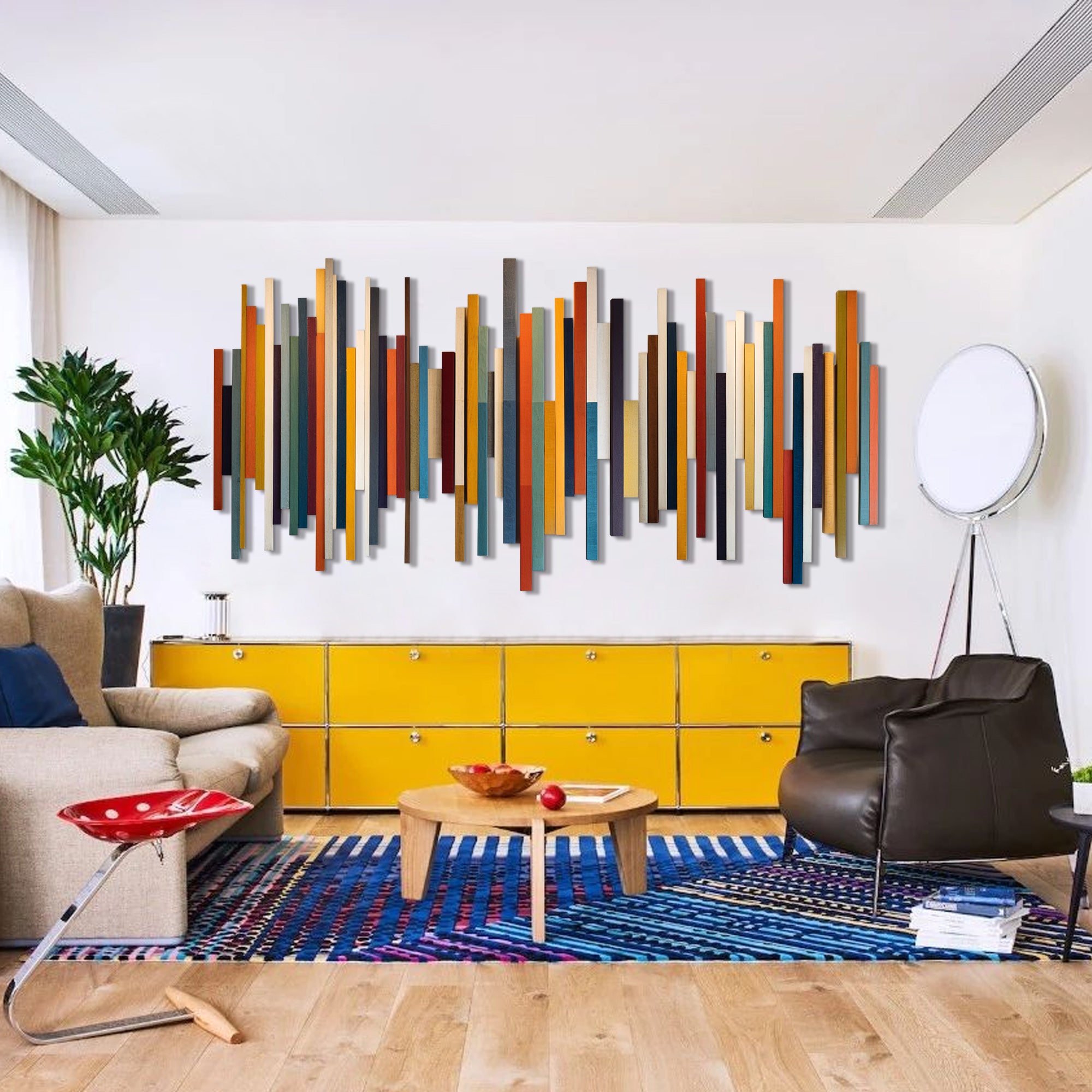 Large contemporary geometric wood wall installation