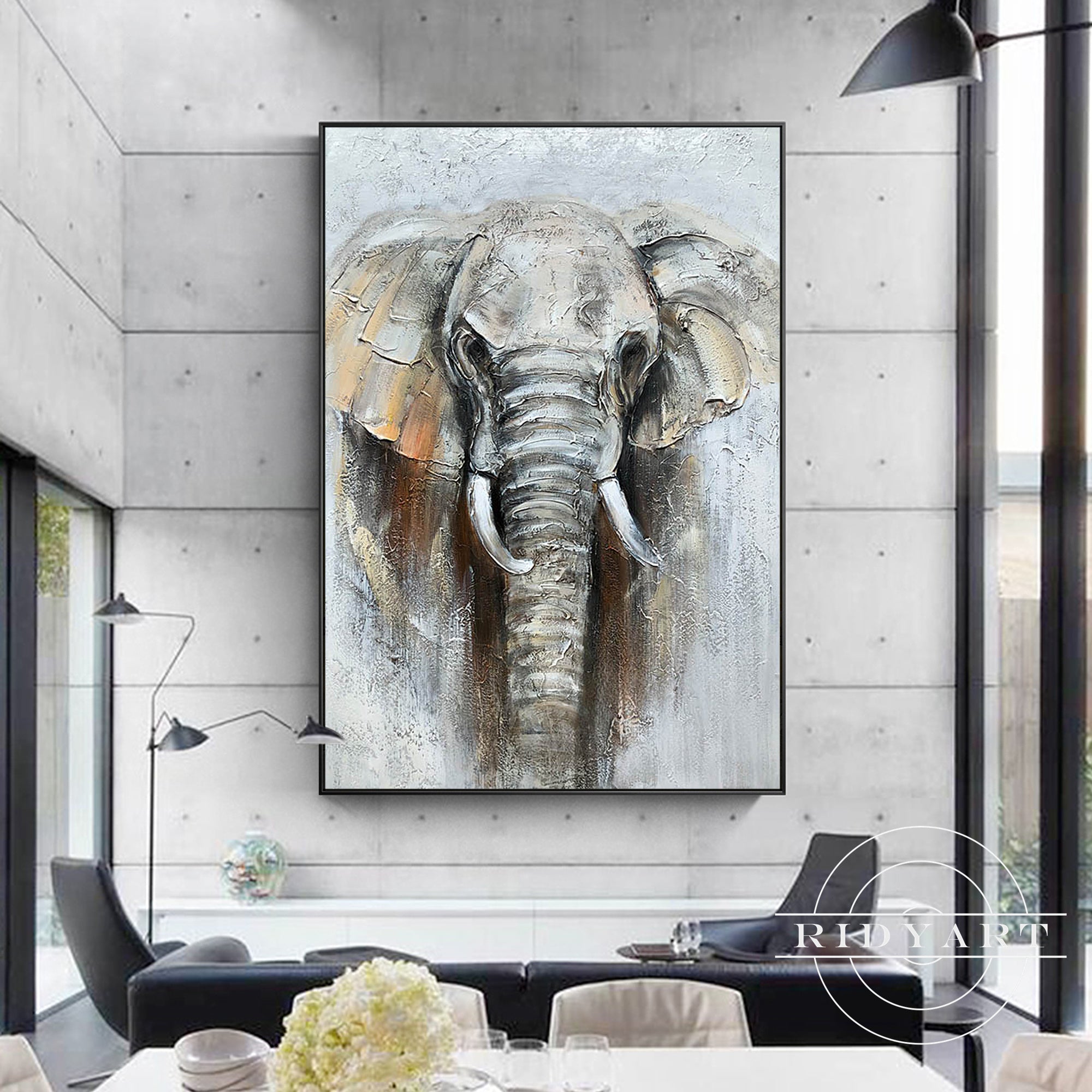 Impressionist elephant portrait painting