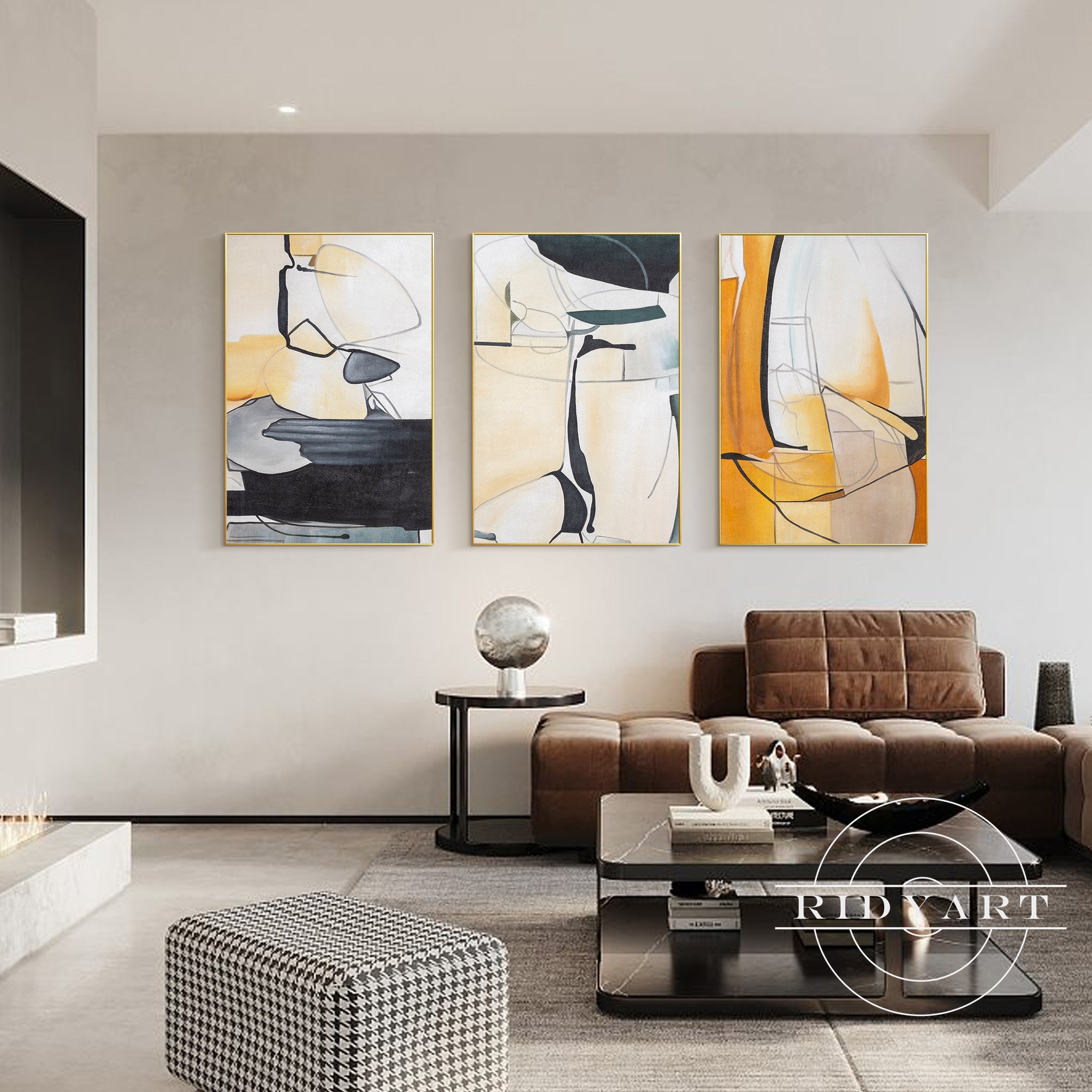 Large framed modern artwork in bold mid-century style