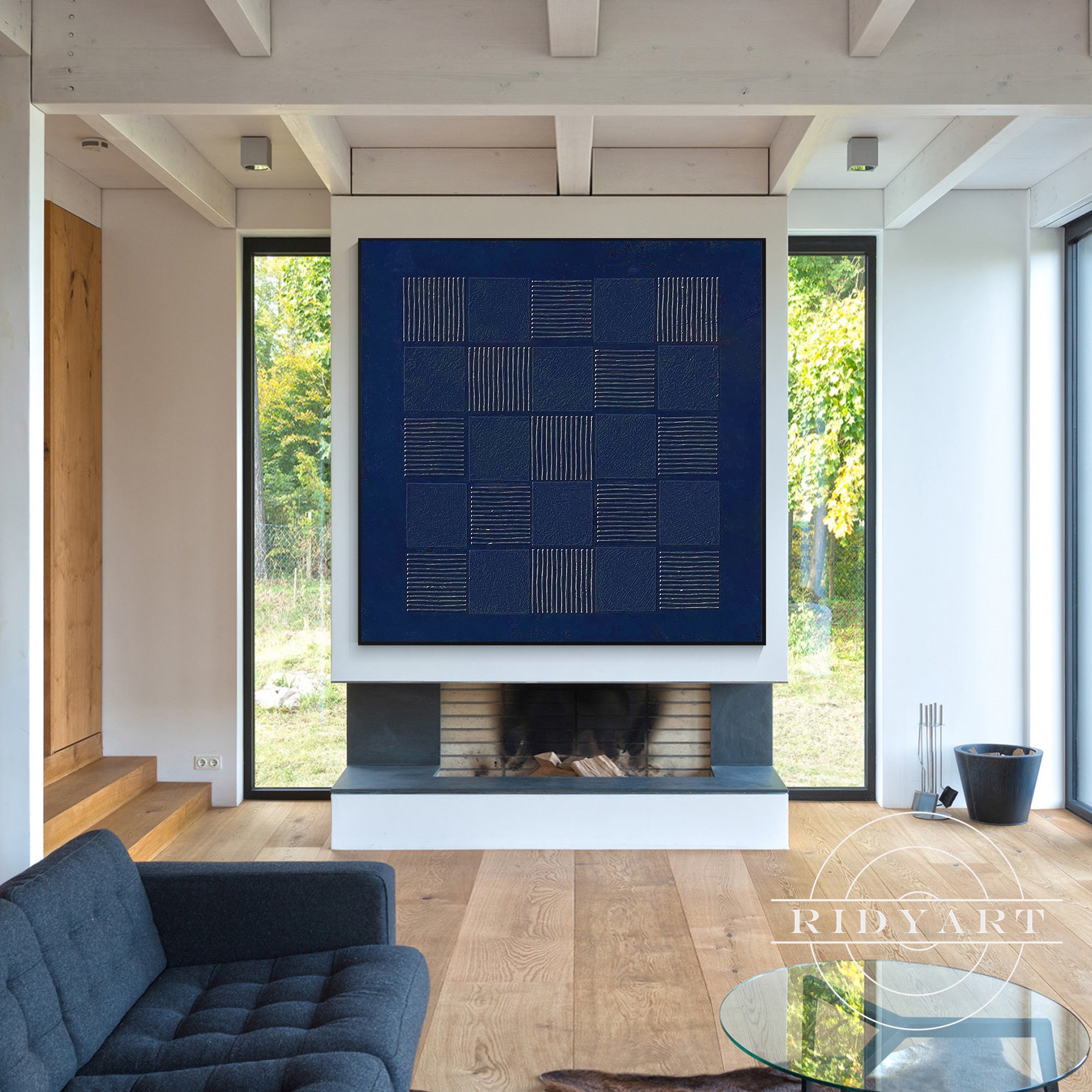 Contemporary geometric grid canvas painting for interiors
