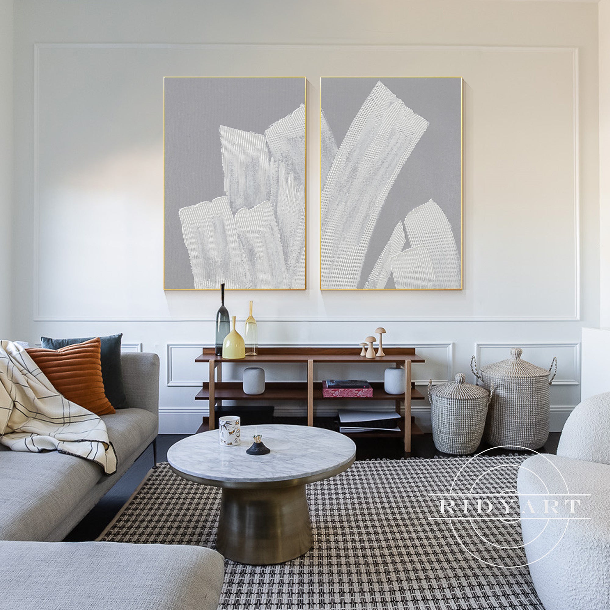 Original abstract gray and gold wall art for living room
