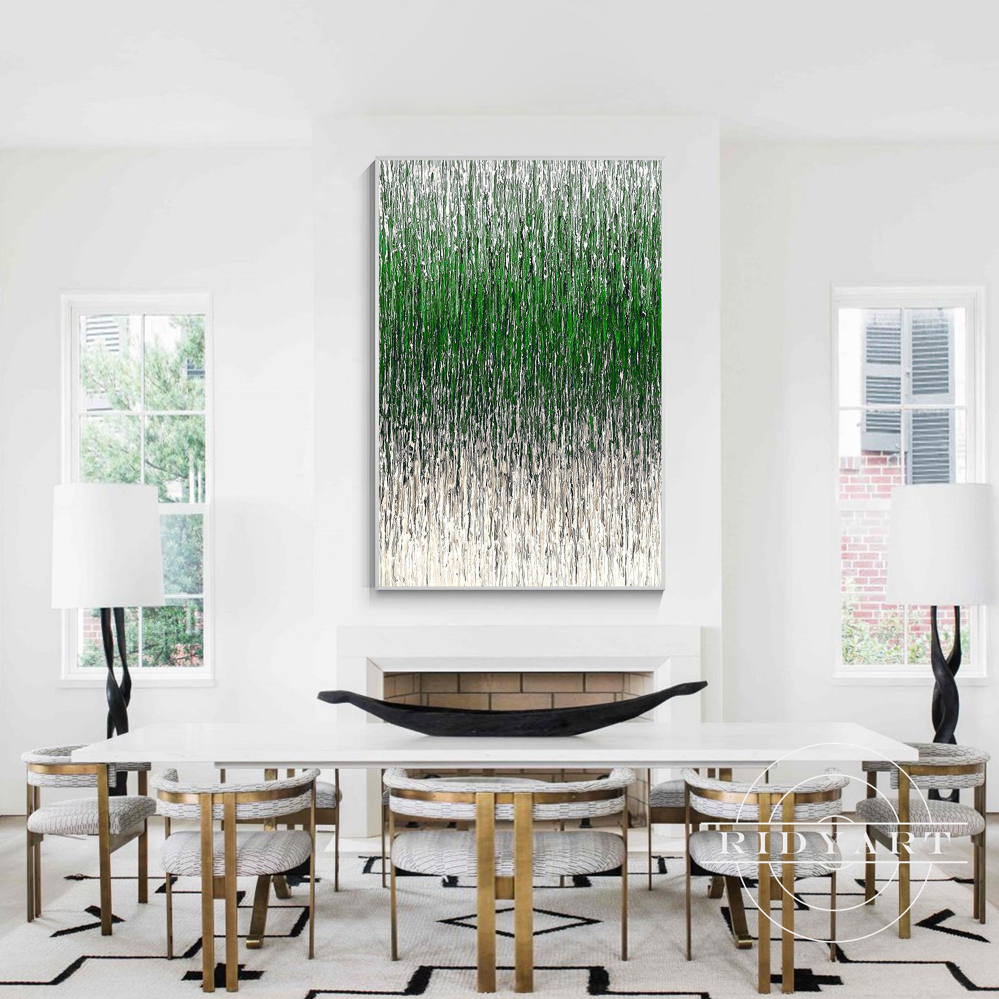 Luxury 3D textured abstract painting in green and beige tones
