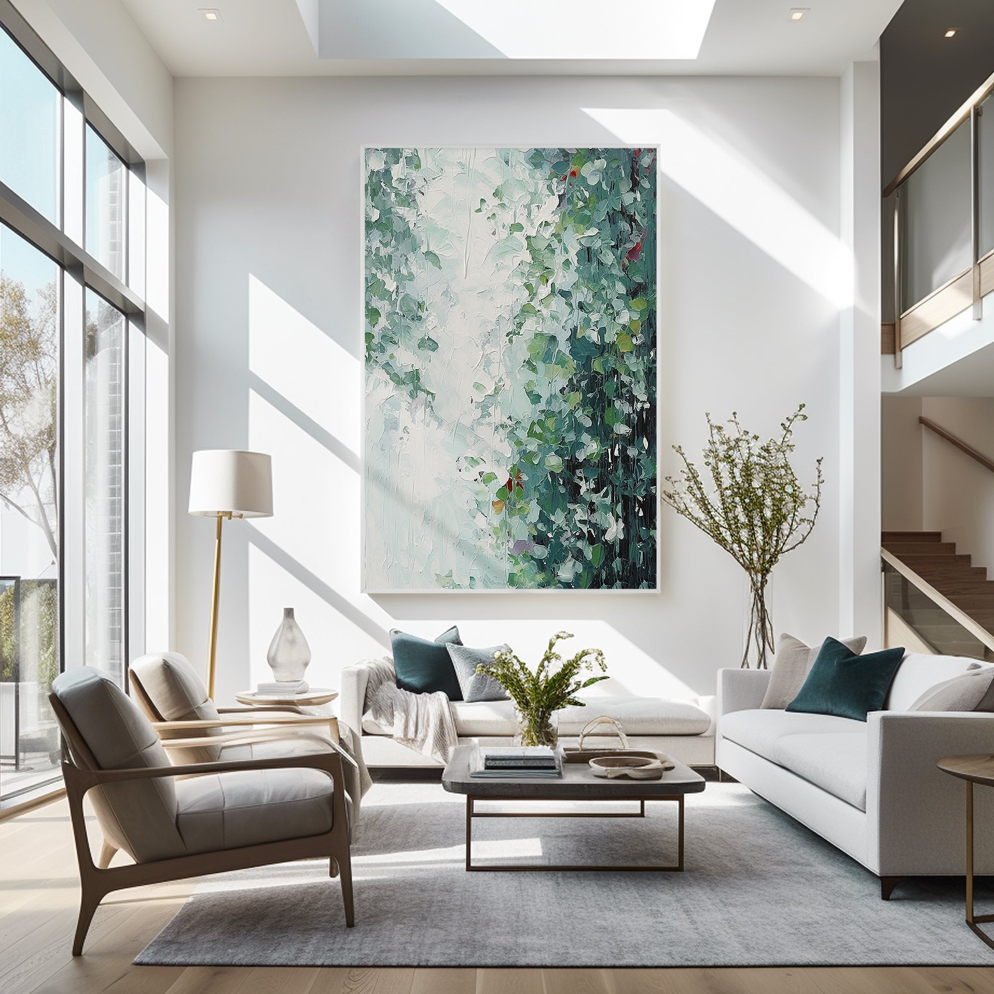Contemporary abstract botanical wall art in green tones