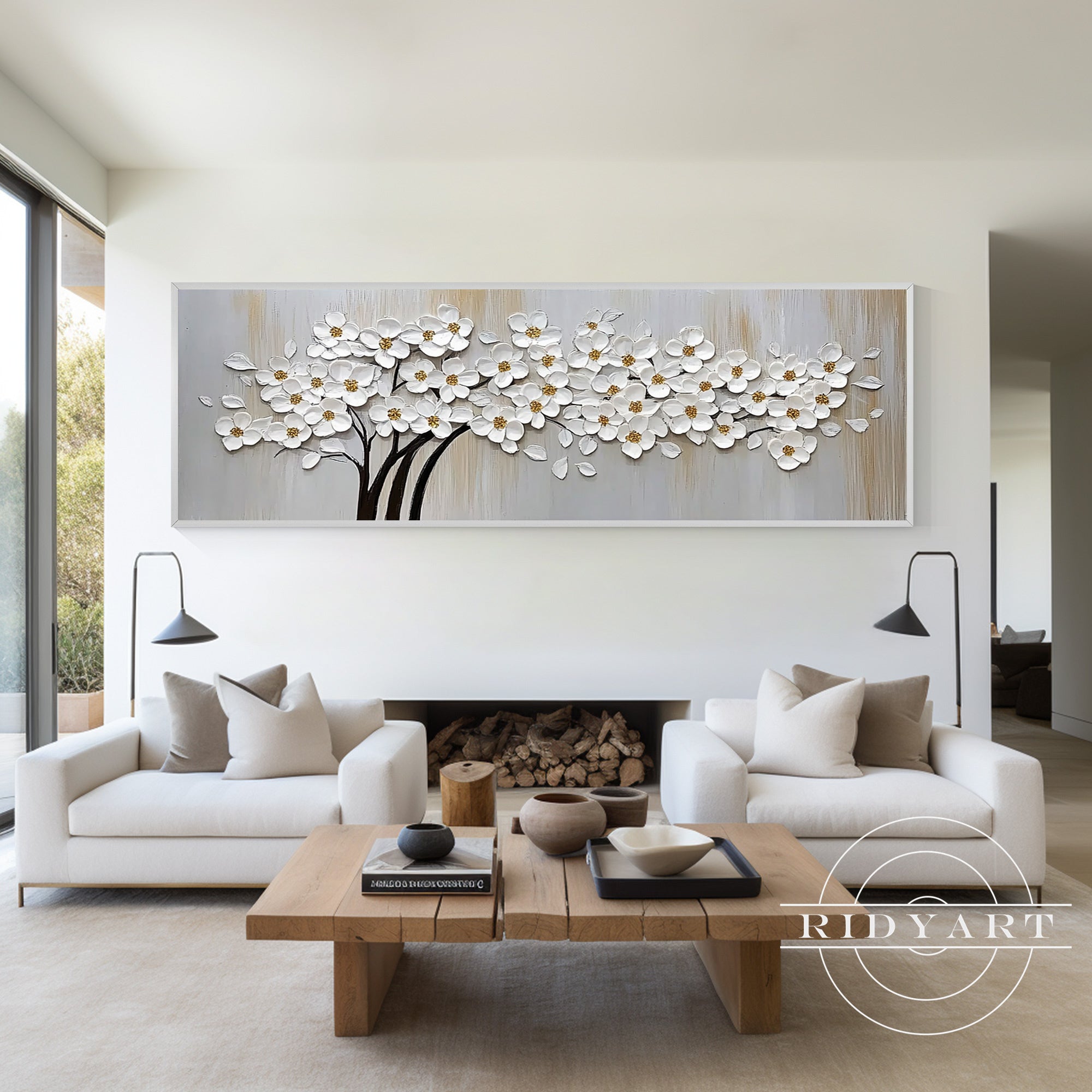 Large horizontal abstract wall art for living room