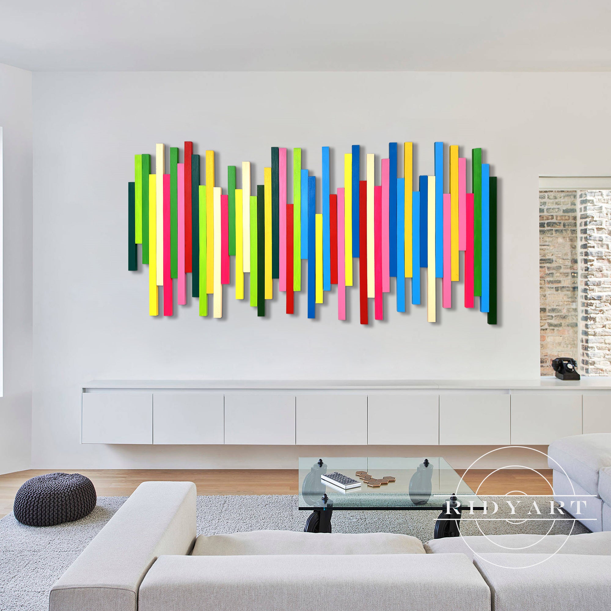 Handmade colorful wood decor with a sculptural effect
