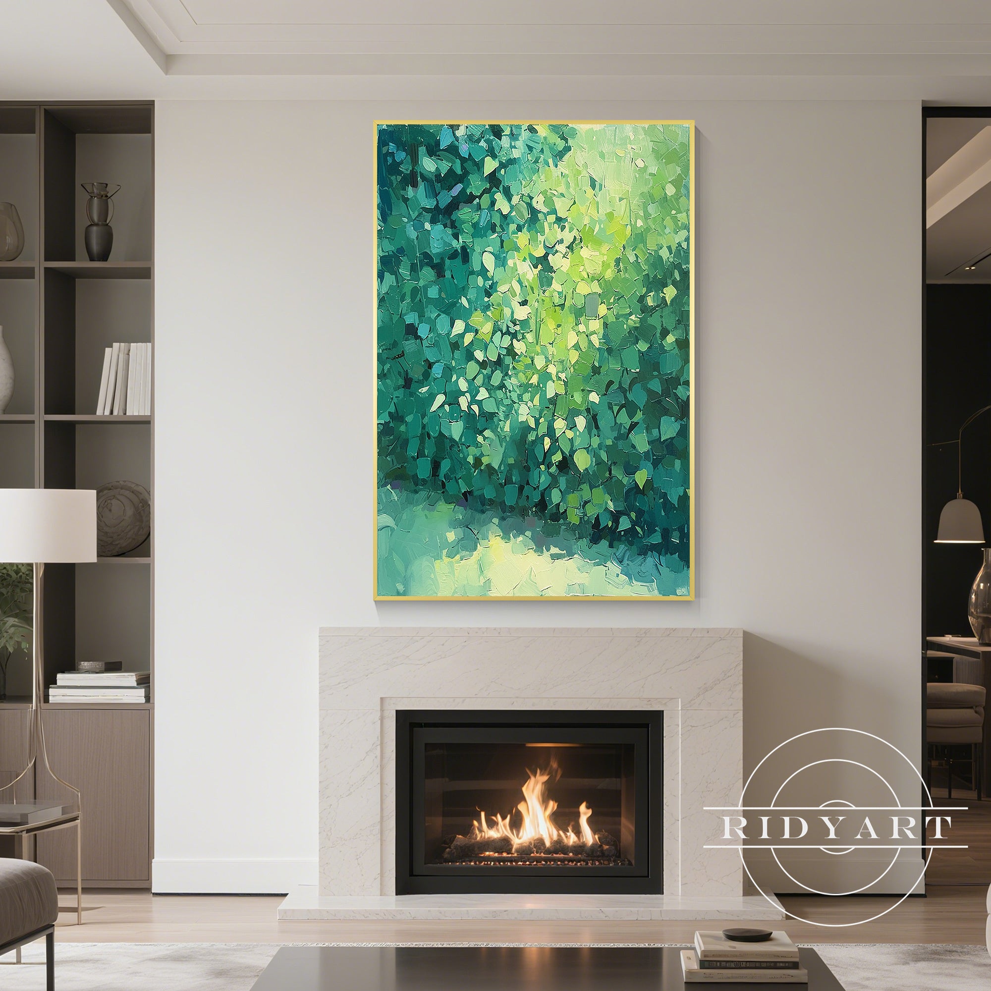 Hand-painted green leaf wall decor
