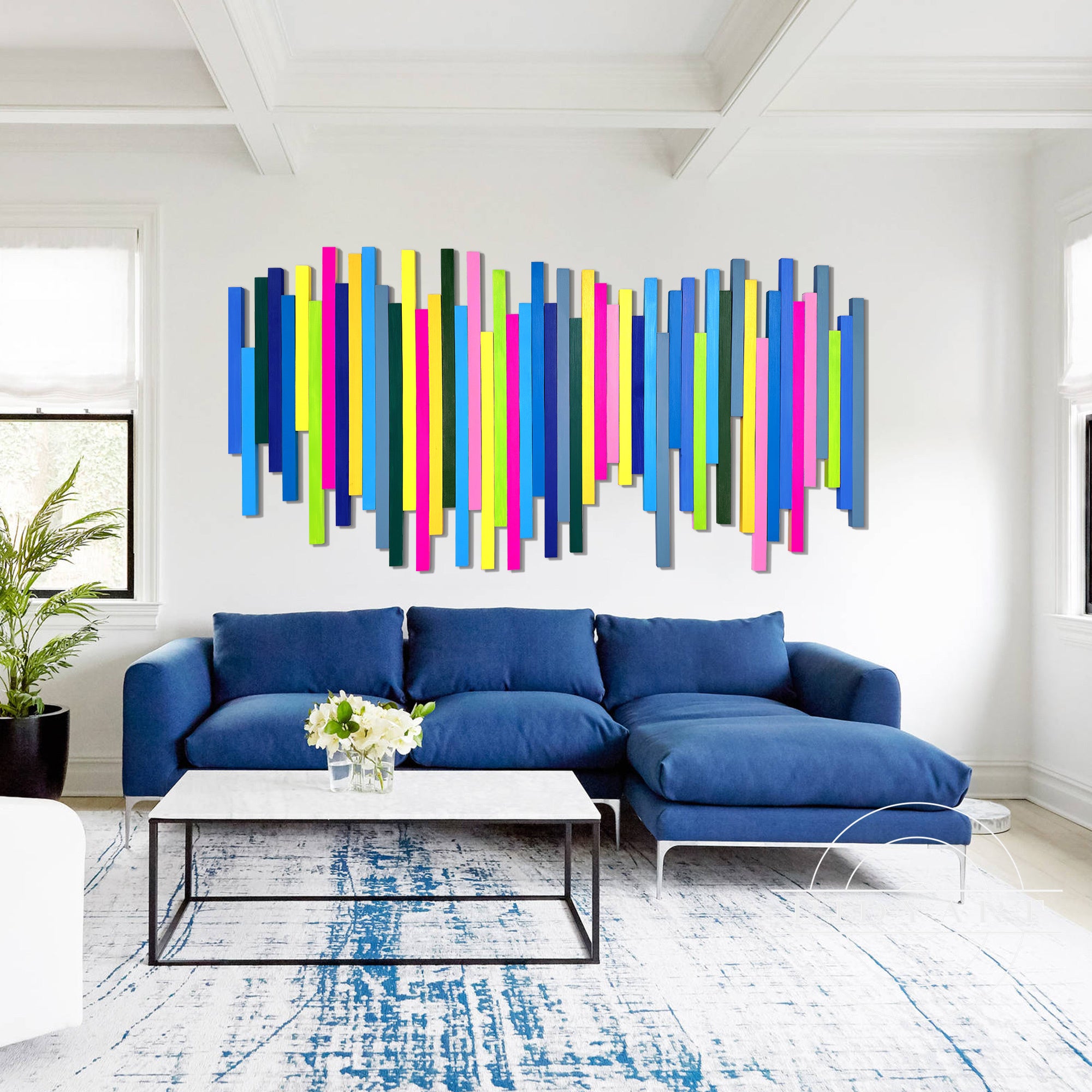 Handmade rainbow wood wall art for living room
