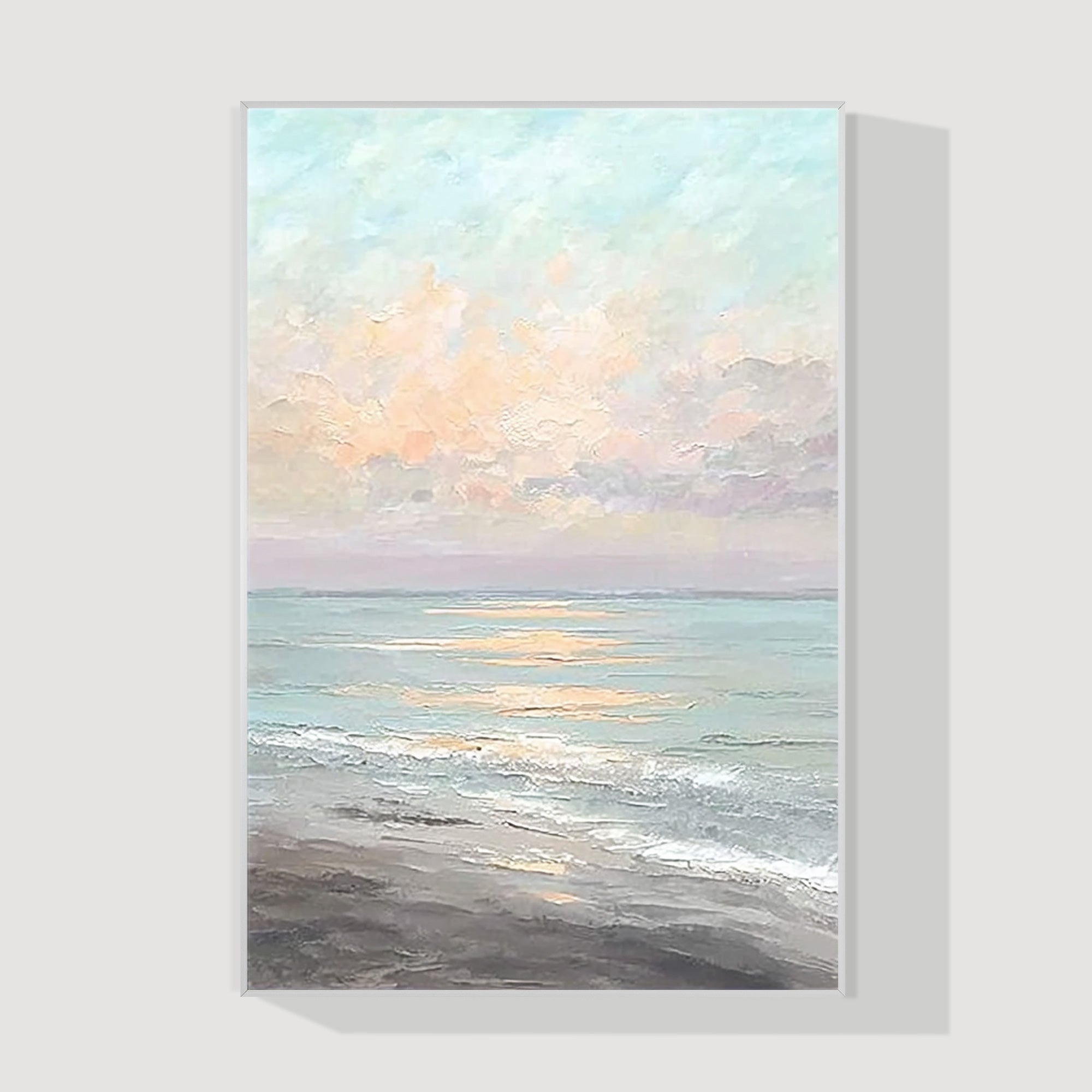 Blue grey abstract ocean sunrise large wall art