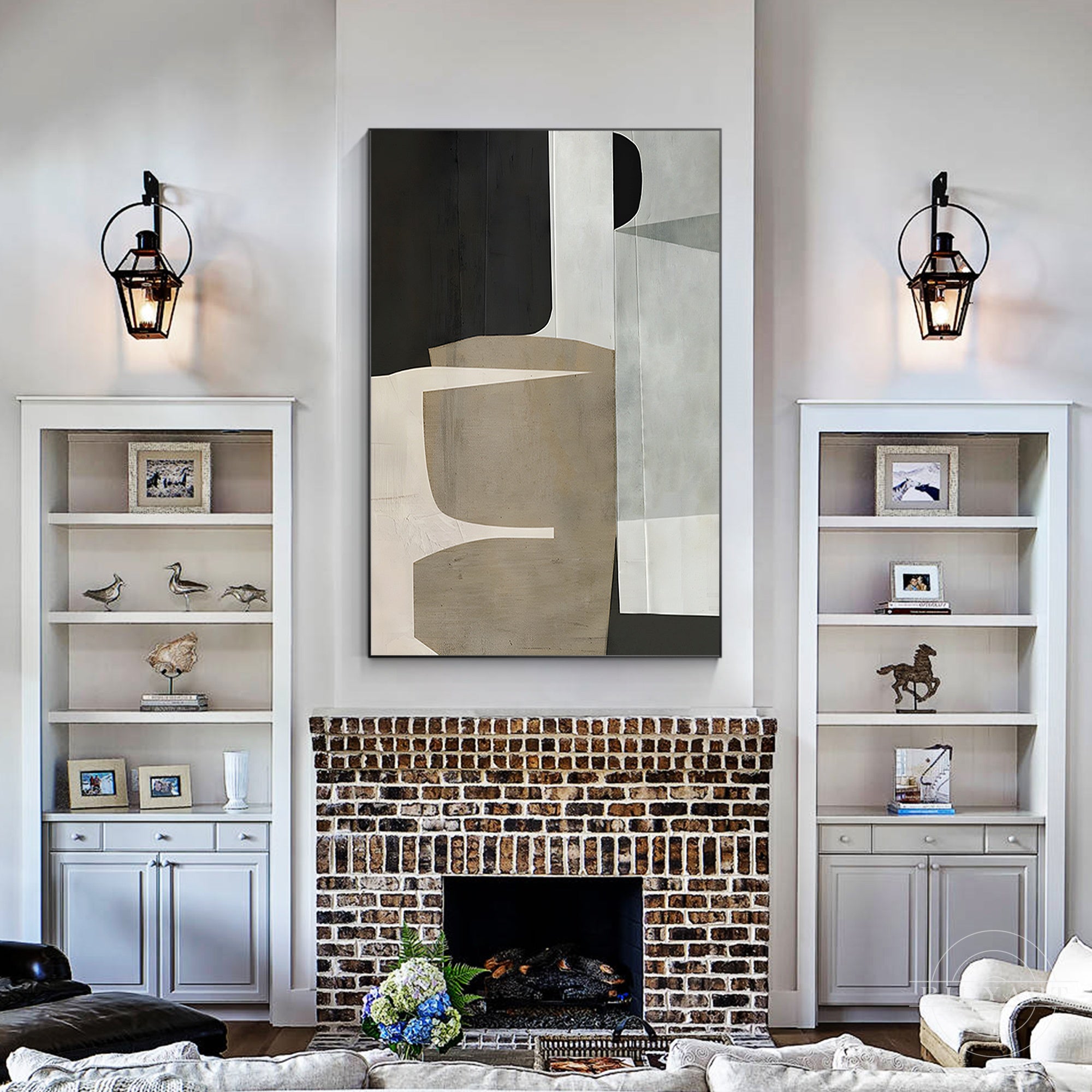 Extra large neutral tone geometric canvas