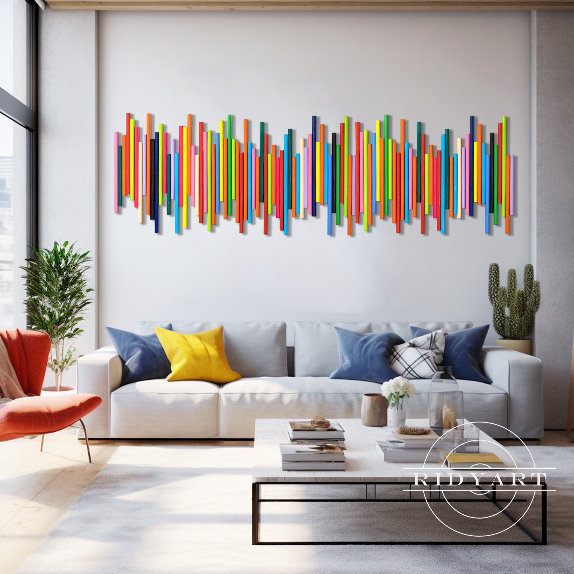 Handcrafted colorful geometric wood art for bedroom decor