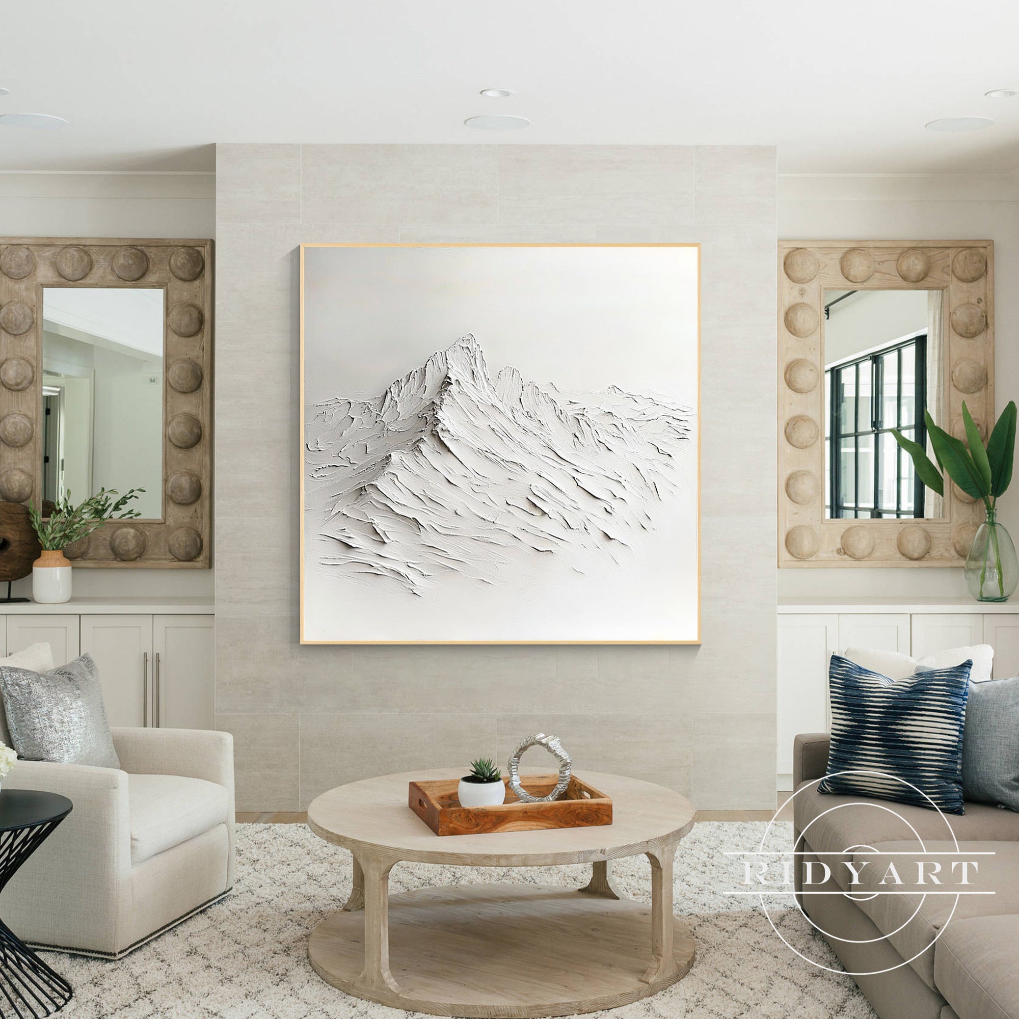 Minimalist white landscape painting for living room